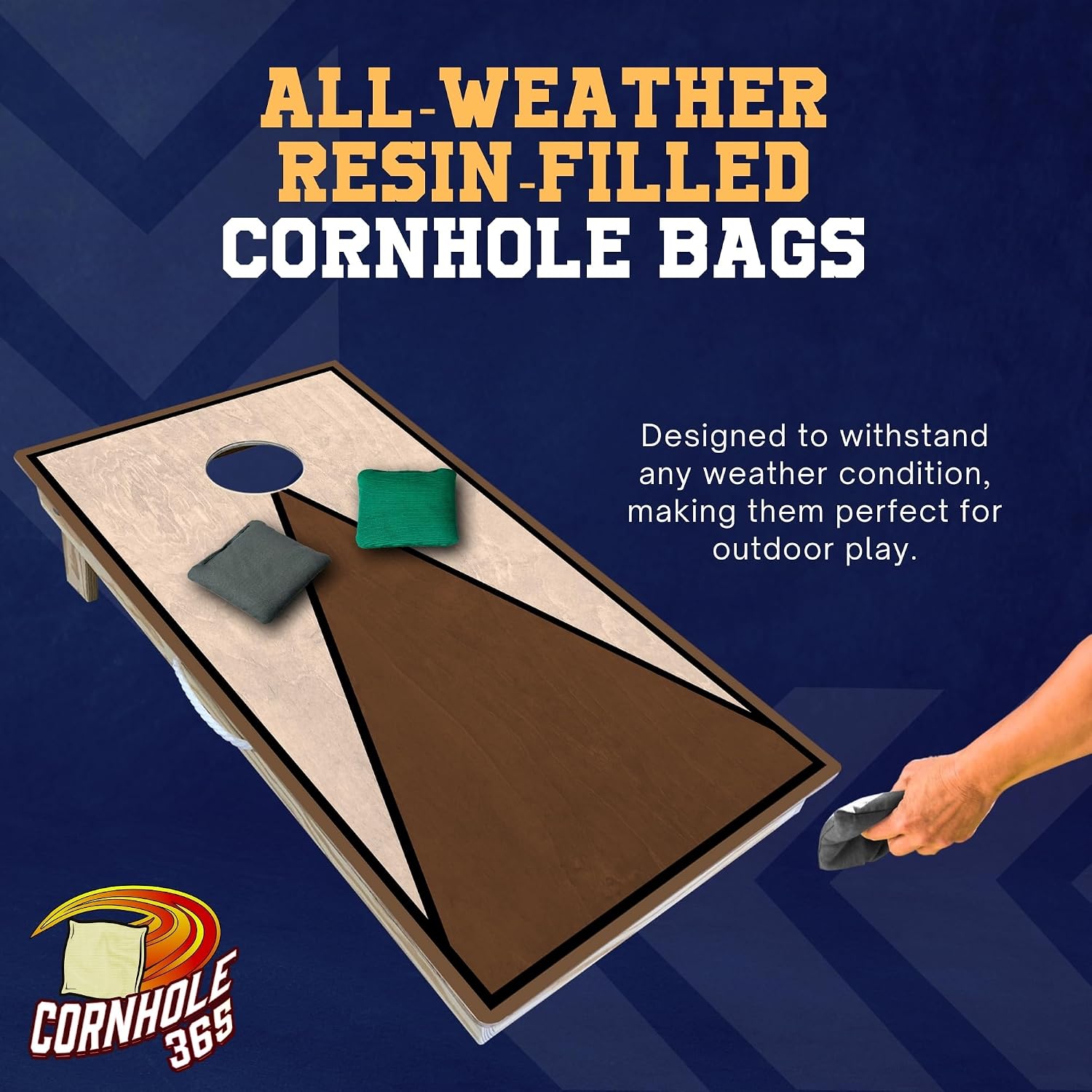 Cornhole365 Complete Cornhole Board Set - Includes Solid Wood Cornhole Board, 8 All-Weather Cornhole Bags, Portable Carrying Case & String Tote Bag Outdoor Game Bundle