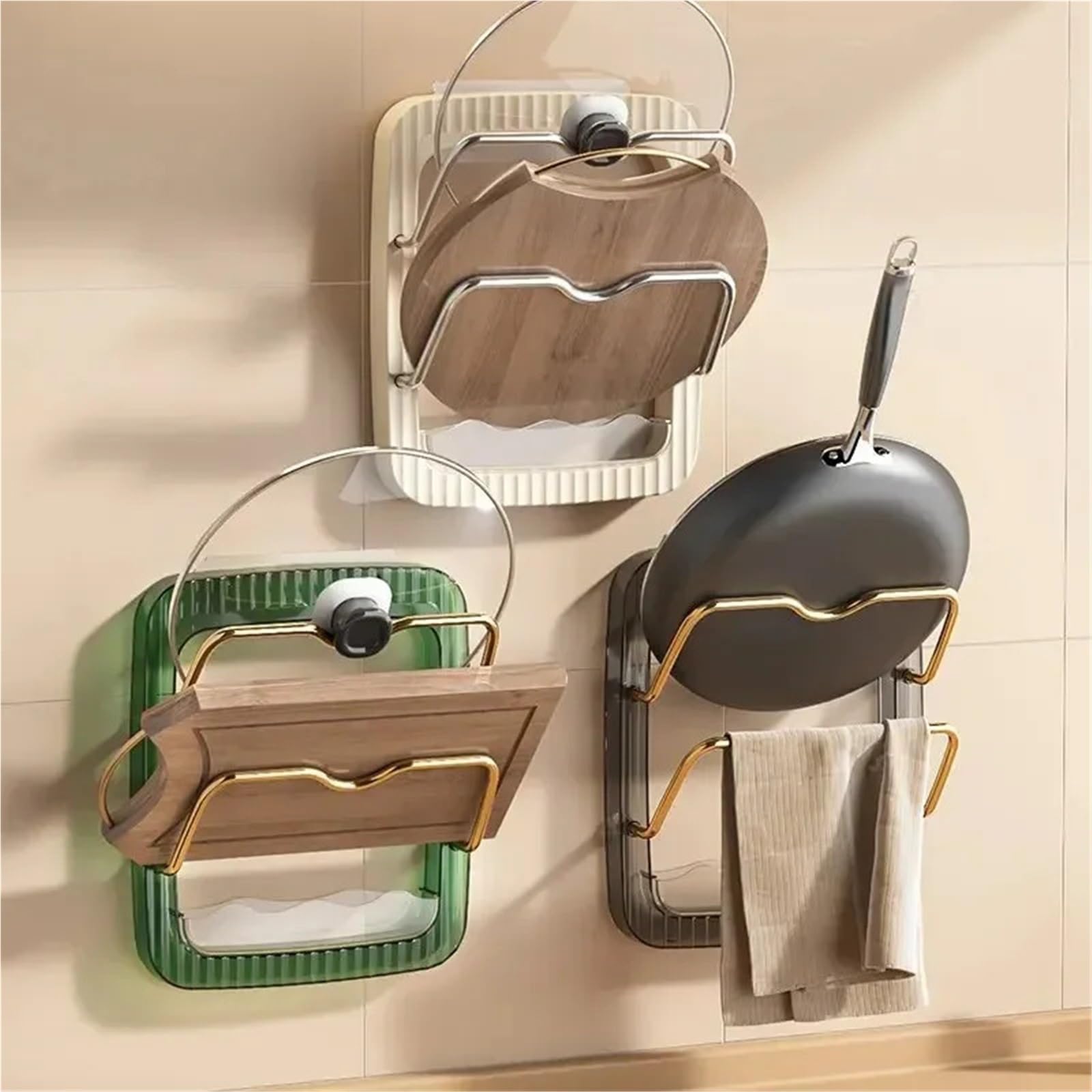 Organizador de tabla cortar, estante almacenamiento montado en la pared, tapa olla for cocina, soporte colgante drenaje, 1 ud Para Tabla(Light Green)