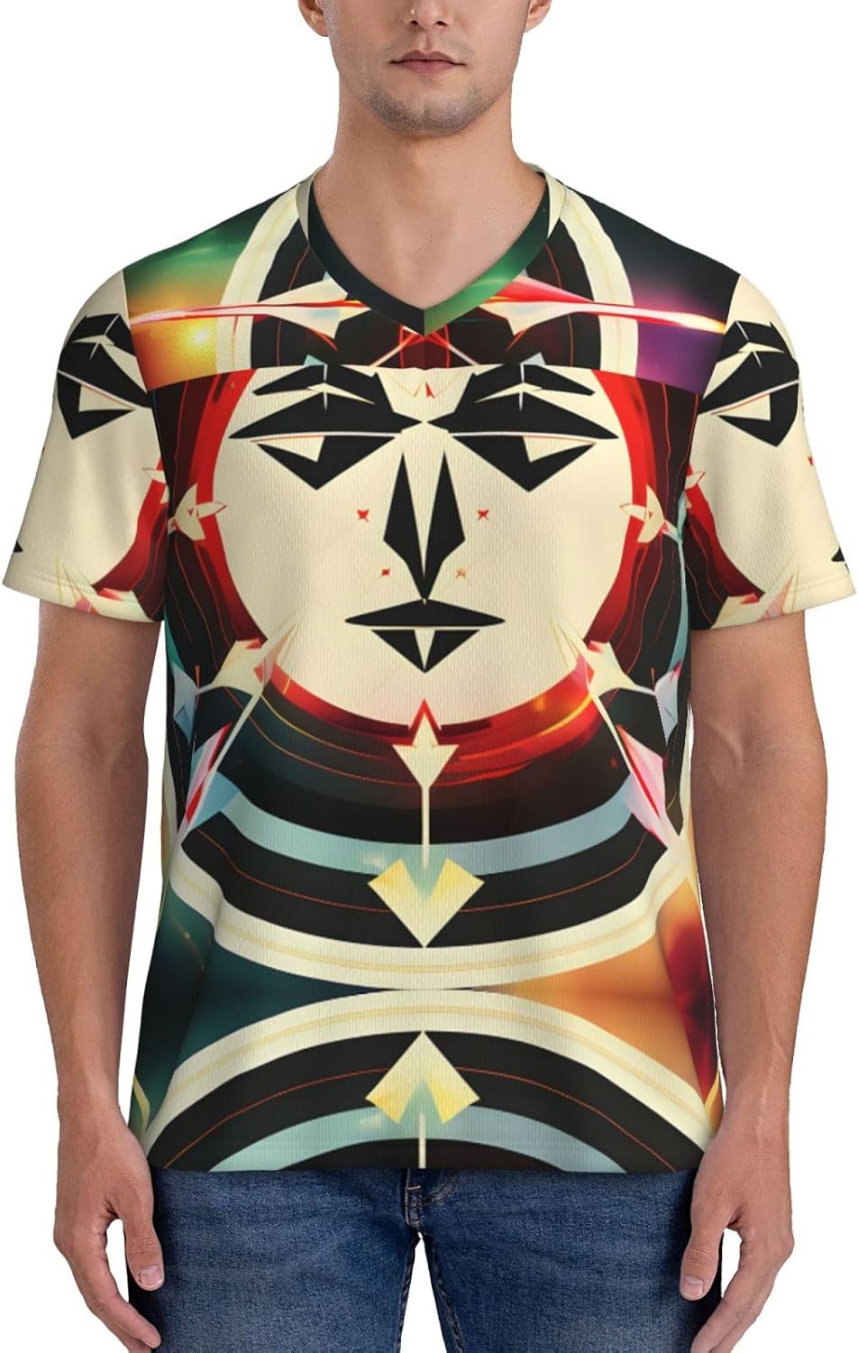 Hunting Arrows Triangles Deer Rugby Football Jersey for Men, Comfortable V-Neck Loose Fit Top for Team Sports Athletics