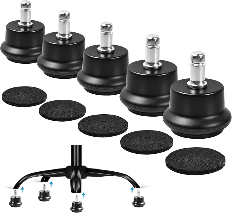 Caster Stoppers, 5-Pack | Converts swivel to fixed; self-adhesive felt pads; prevents roll, floor scratches; for carpet, hard floors
