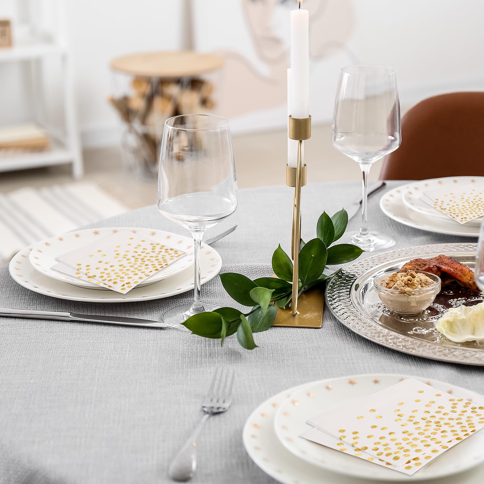 60 Tovaglioli Cocktail Bianco E Dorato - 33x33cm, Monouso | Per Feste, Compleanni E Eventi Eleganti