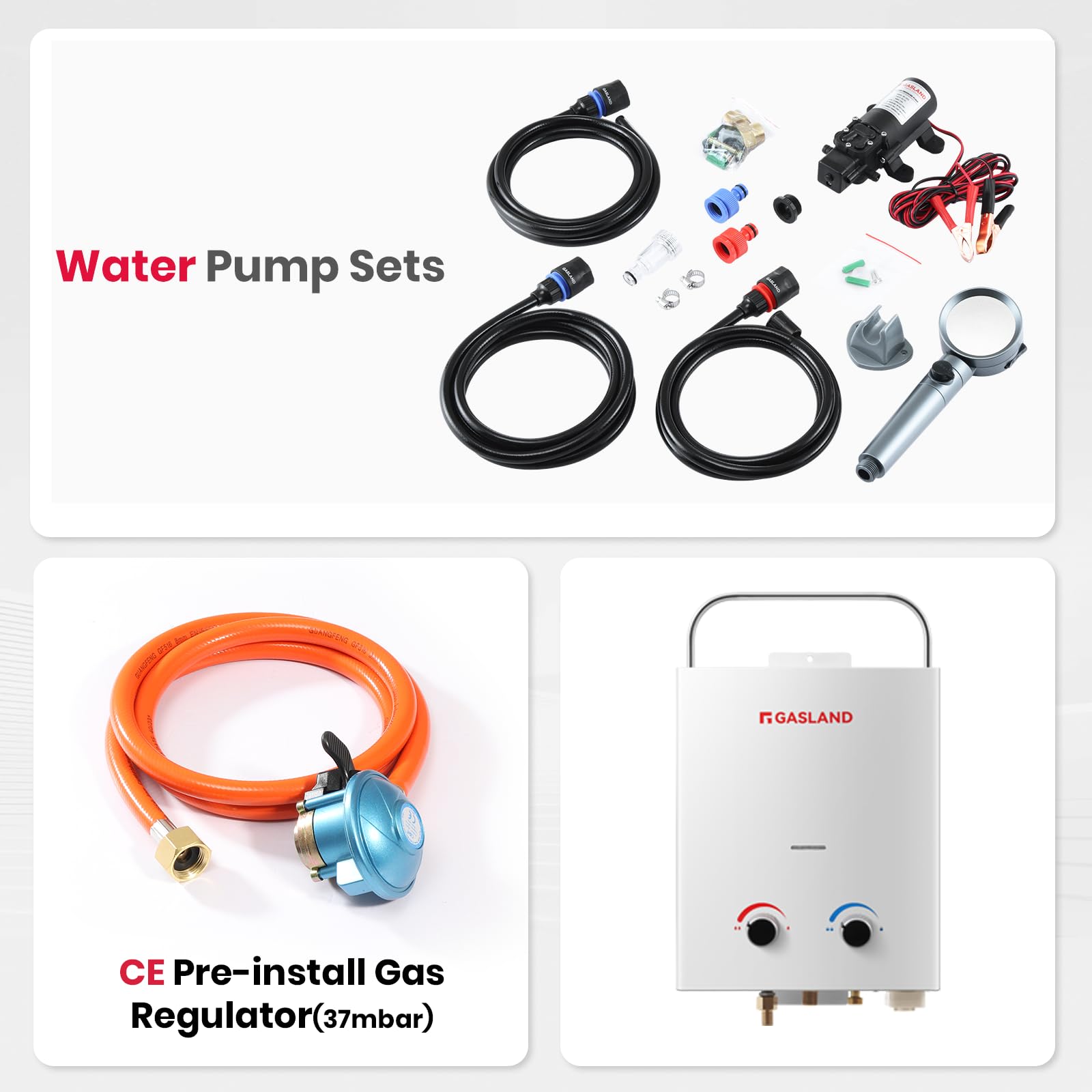 GASLAND AS132 Pro Tragbarer Gas-Durchlauferhitzer, 28-30mbar(Butan) oder 37mbar(Propan), 5L lpg Gas-Wassererhitzer mit Wasserpumpe und Rohrsieb für RV Camping Dusche Waschen Pferd