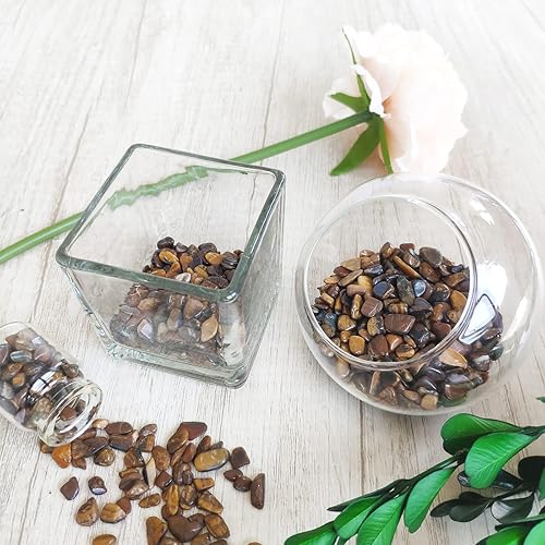 Miniatura 7 de ZHIYUXI Relleno de jarrón de cristal de ojo de tigre, chips de cristal, piedra para decoración, plantas suculentas, jarrón, pecera, grava, cristales
