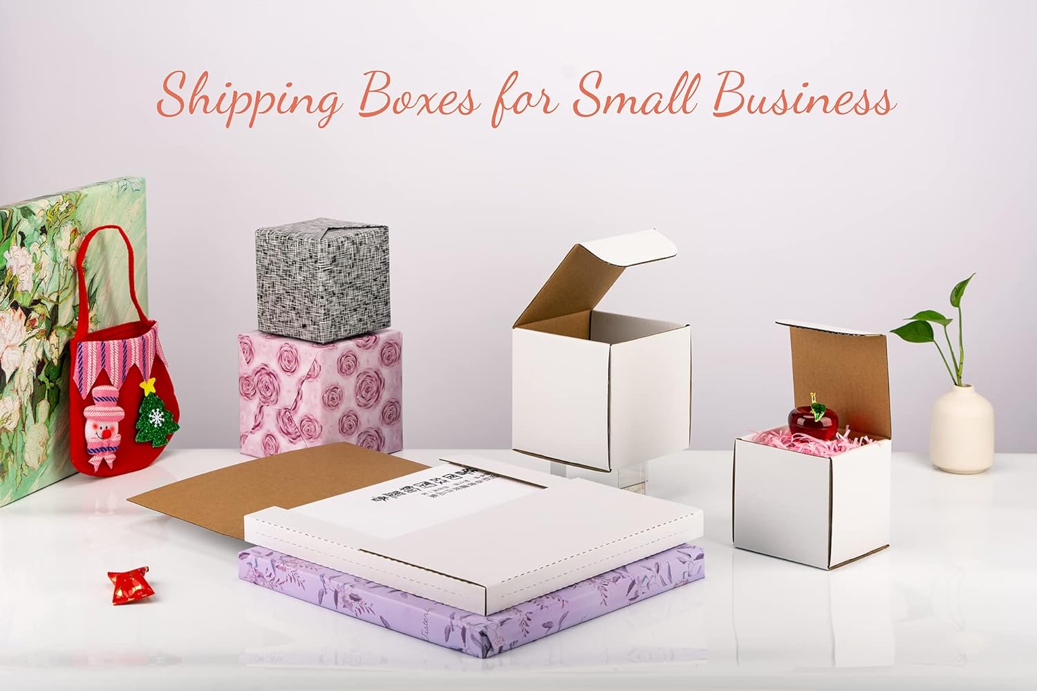 PETAFLOP Shipping Boxes 4x4x4 White Cardboard Box Kraft Corrugated