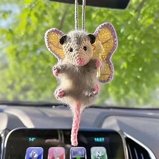 Fairy Possum Car Charm, 2025 Upgraded Opossum Gifts Rearview Mirror Accessory Swinging Car Ornament, Handmade Knitted Screaming Possum ​Rear View Mirror Pendant Ornament