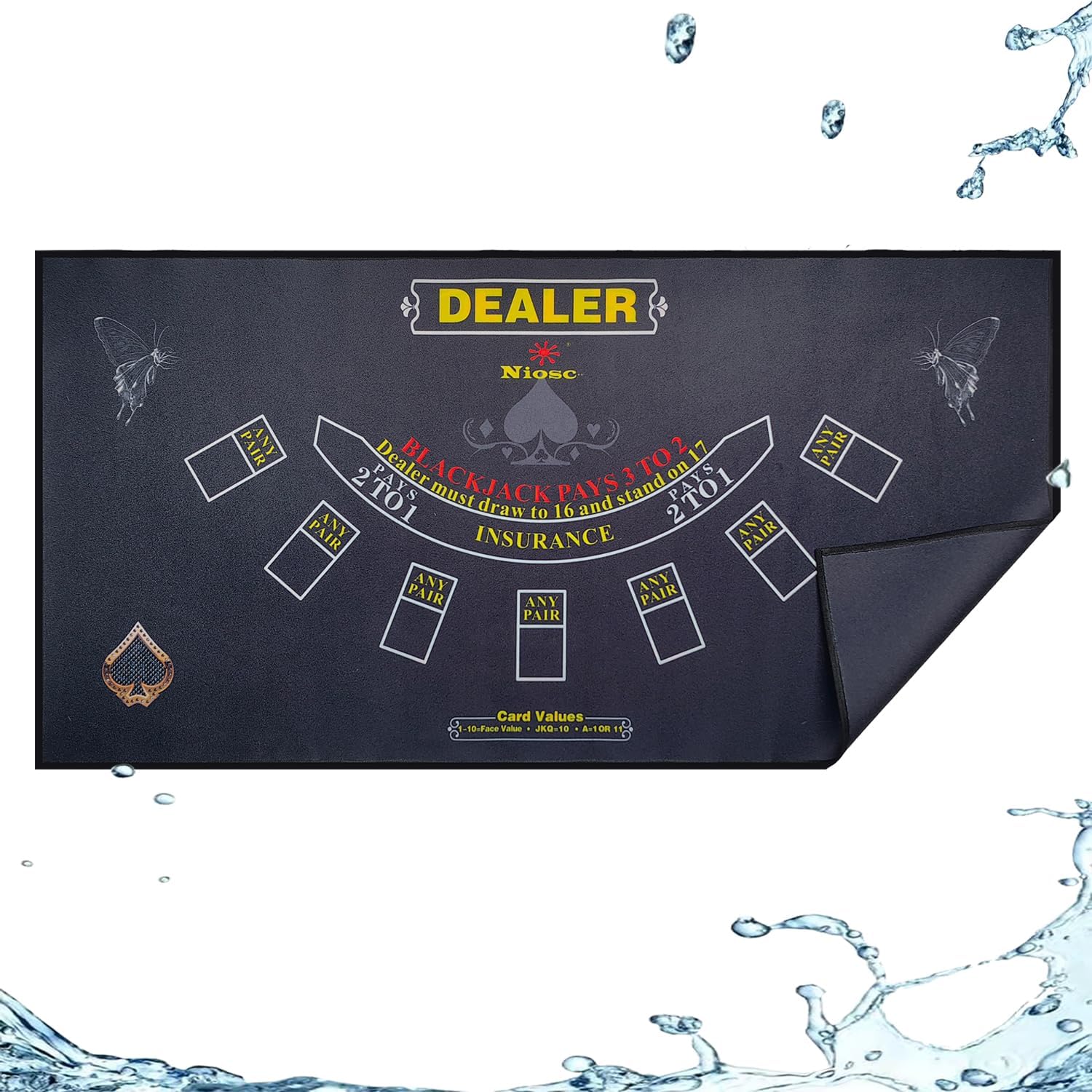 2-in-1 Tabletop Poker Felt 36x72 Inch Mat, Double-Sided Design Blackjack Mat Poker Felt Table Cover Rectangle