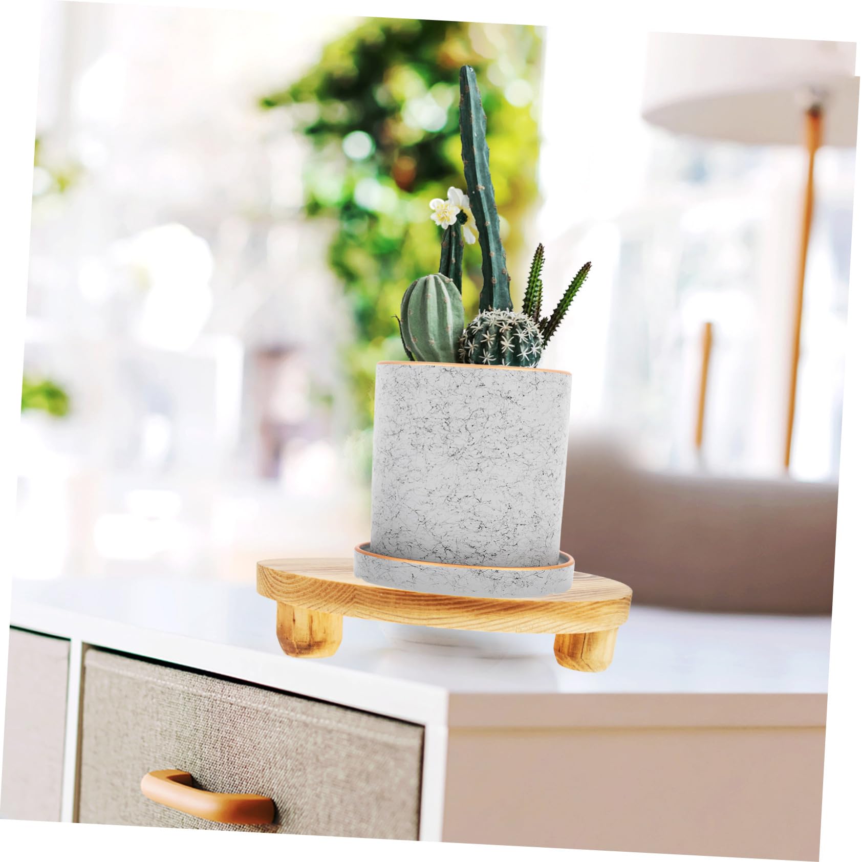 Soporte para Macetas de Madera Khaki, Base de Mesa para Plantas | Apto para Macetas y Tiestos, Uso en Salón E Interior, Estructura en Madera