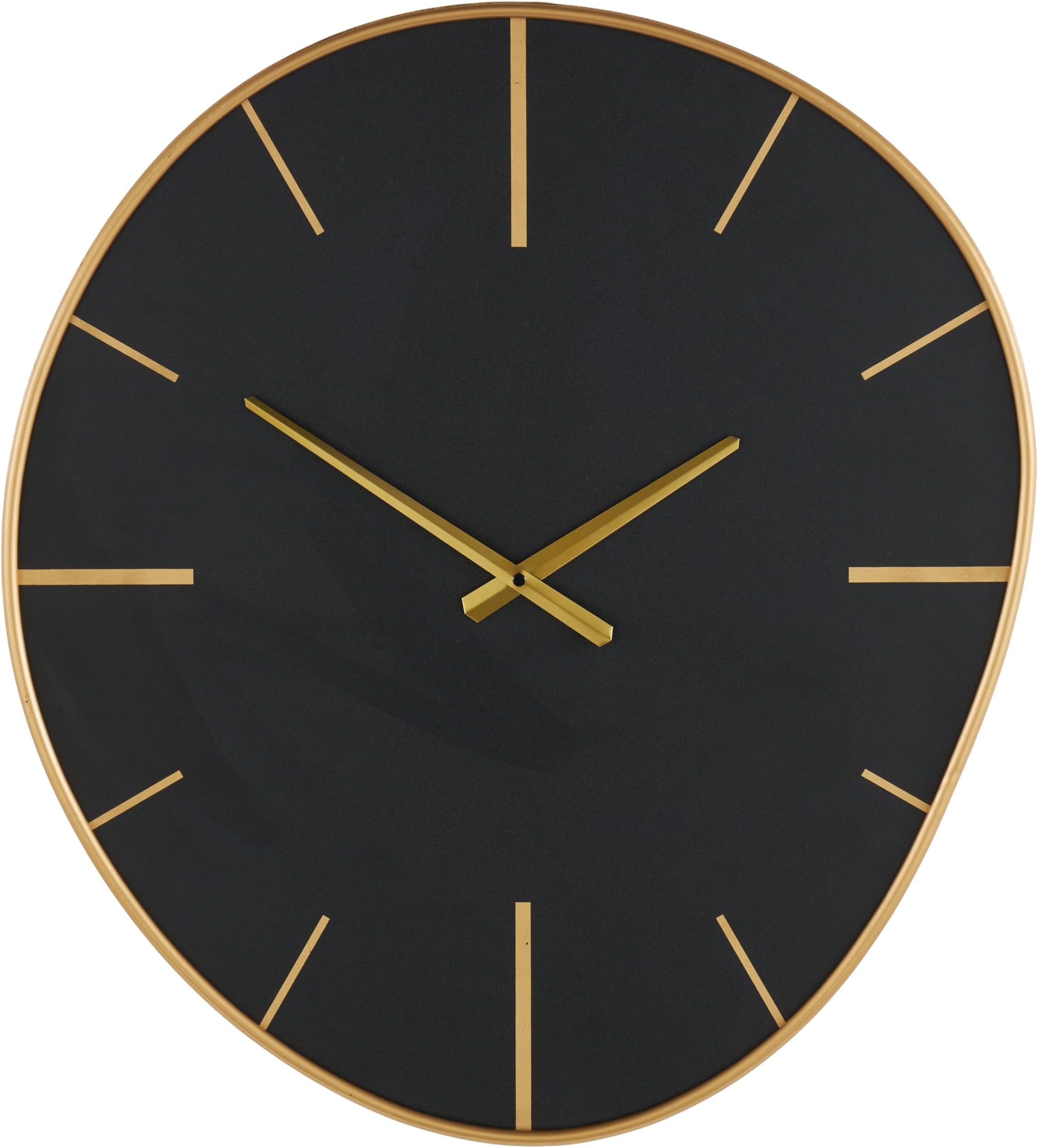 Wooden Decorative Wall Clock Wavy for Home with Gold Hands and Markers, Hanging Clock 21" x 2" x 24", Black