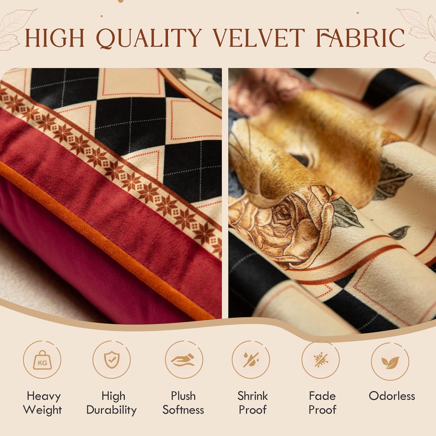 Bunny Checkered Pillow Cover Decorations, Velvet Euro Sham Covers Decorative Throw Pillow Covers 18x18 for Couch Sofa Bed Home Decor
