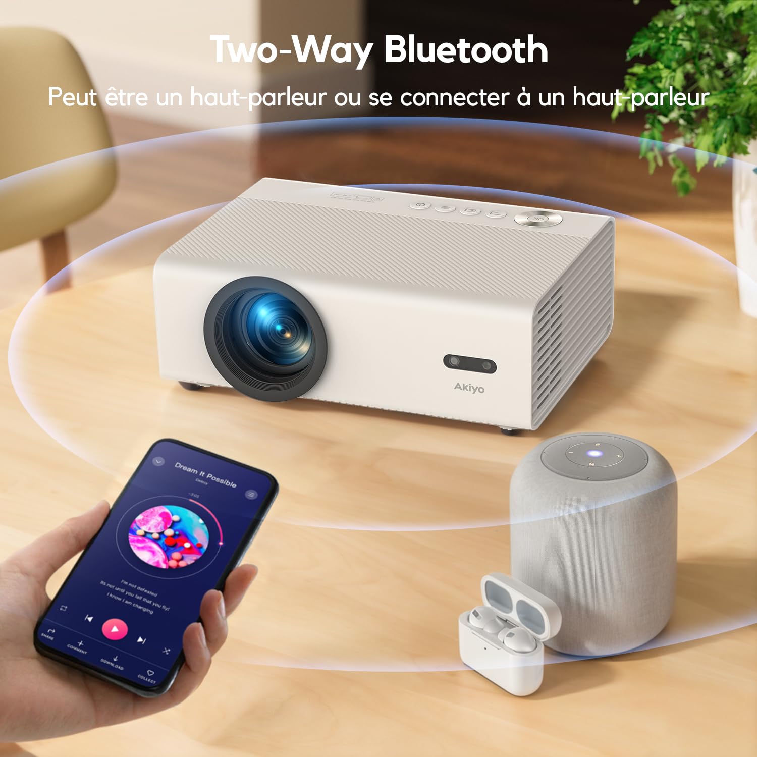 Vidéoprojecteur WiFi Bluetooth AKIYO 9000 Lumens 1080P - Home Cinéma Avec Trépied 200" - Compatible IOS/Android