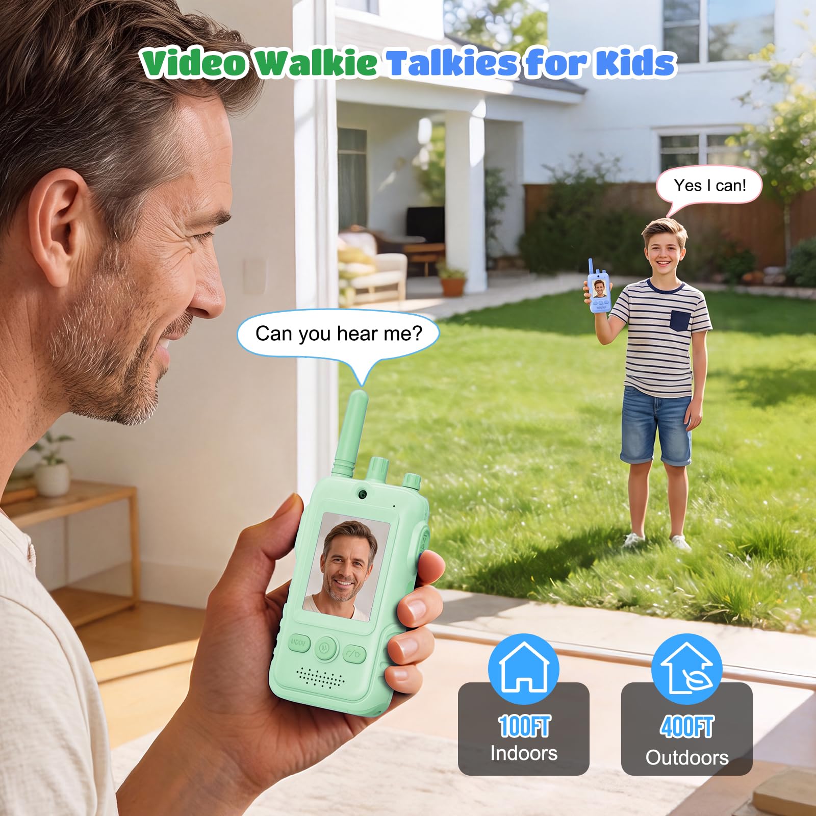 Video Walkie Talkie Kinder, 2er Set Walky Talky Kinder Aufladbar mit Kamera, Funkgerät Kinder mit Gürtelclip & Taschenlampe, Geschenkideen Jungen Geschenk für 3 4 5 6 7 8 Jahre