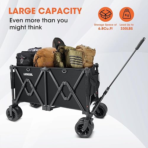 Miniatura 2 de LUXCOL Carrito de carro con ruedas plegable, carrito plegable actualizado con capacidad de peso de 330 libras, carrito de playa con soportes y