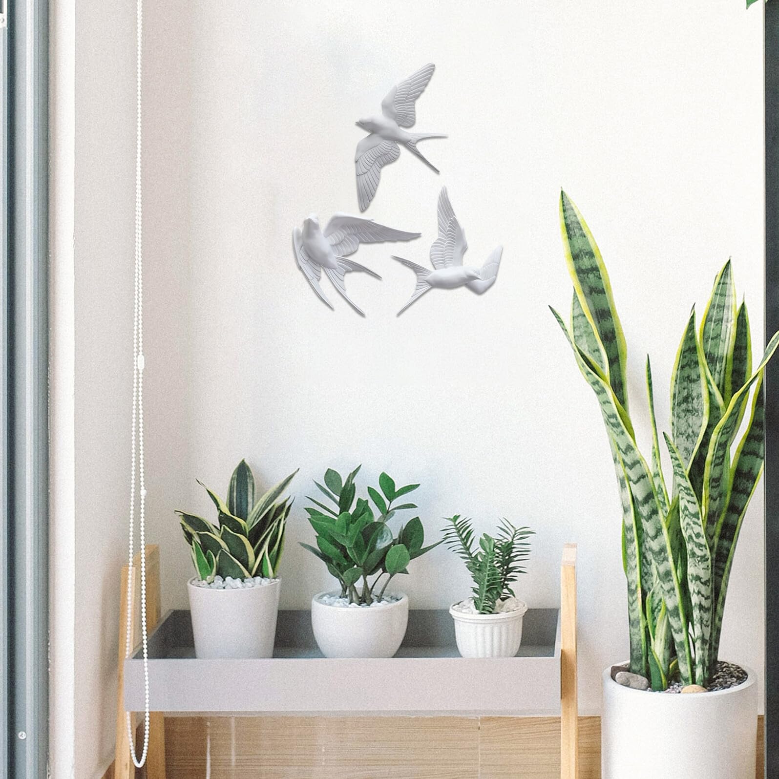 Gadpiparty Decorazione Murale Uccelli Rondini in Resina Bianca 3 Pezzi
