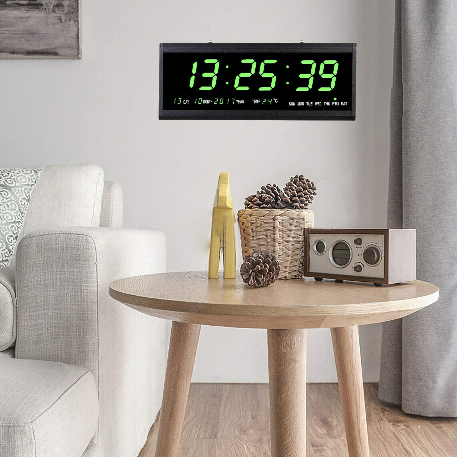 Orologio da parete digitale a LED, a pagamento, grande orologio da parete digitale con datario e temperatura, luminosità regolabile, adatto per camera da letto comodino