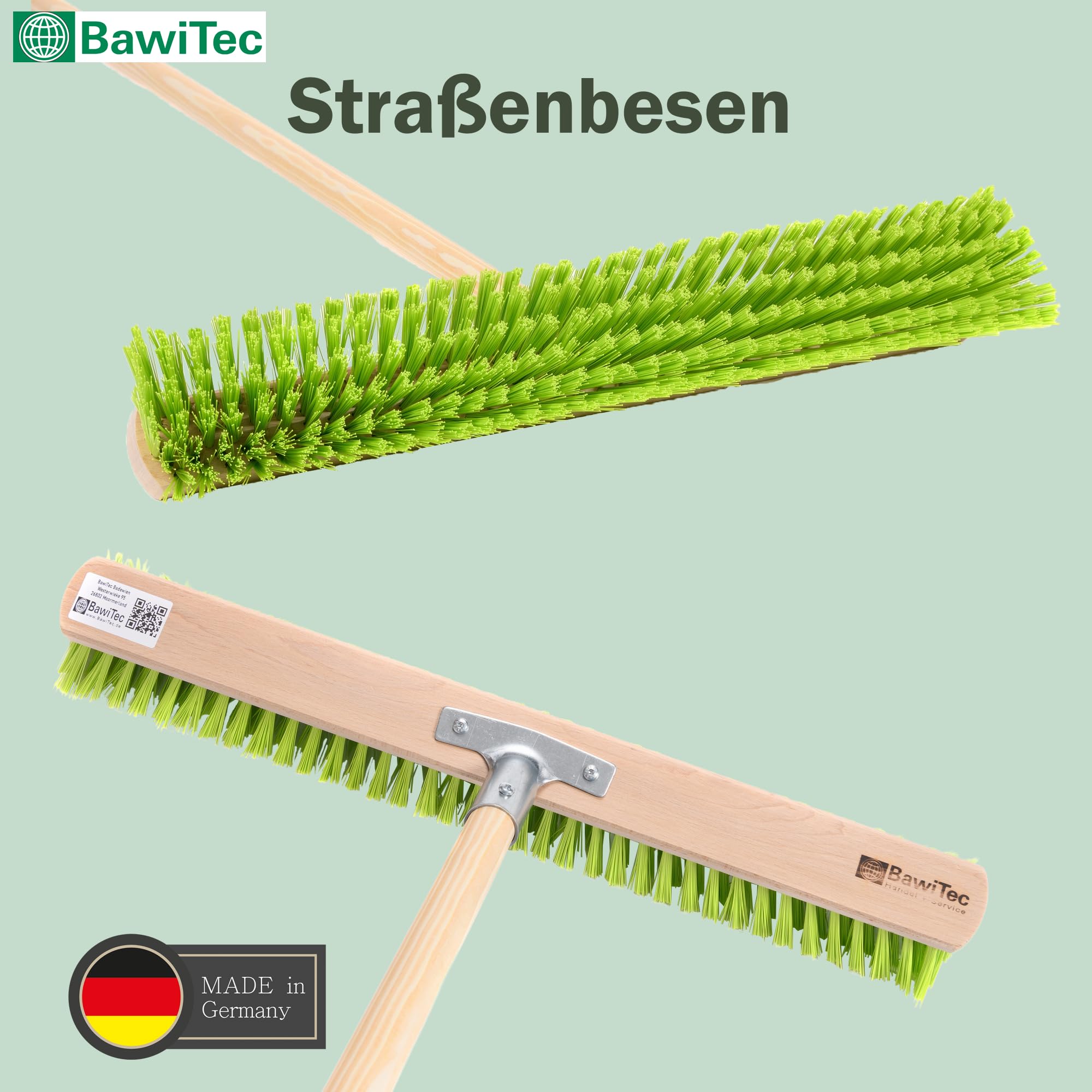 Profi Straßenbesen 60cm Neon-Grüne Borsten mit Stiel 160cm Besen Besenstiel