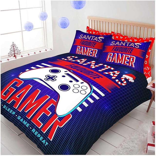 GC GAVENO CAVAILIA Super Soft Warm Duvet Cover Set Single Xbox Favourite Gamer Bed Set, Playstation Bedding For Christmas Festival, Blue