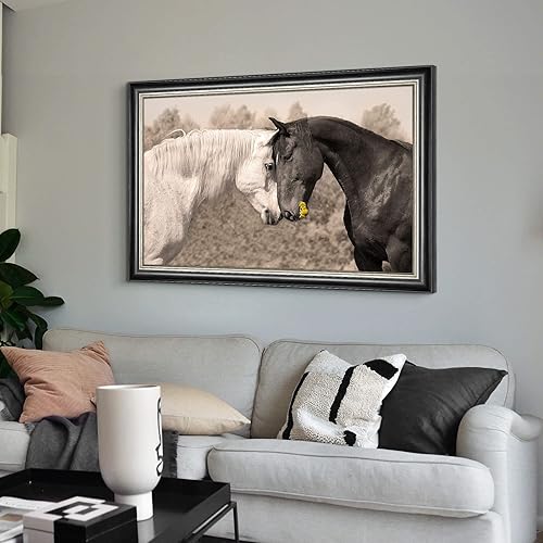 Miniatura 6 de Lienzo decorativo de caballo de granja gran marco de caballos en blanco y negro, impresiones de retratos de pareja amistosa, imagen de corceles,