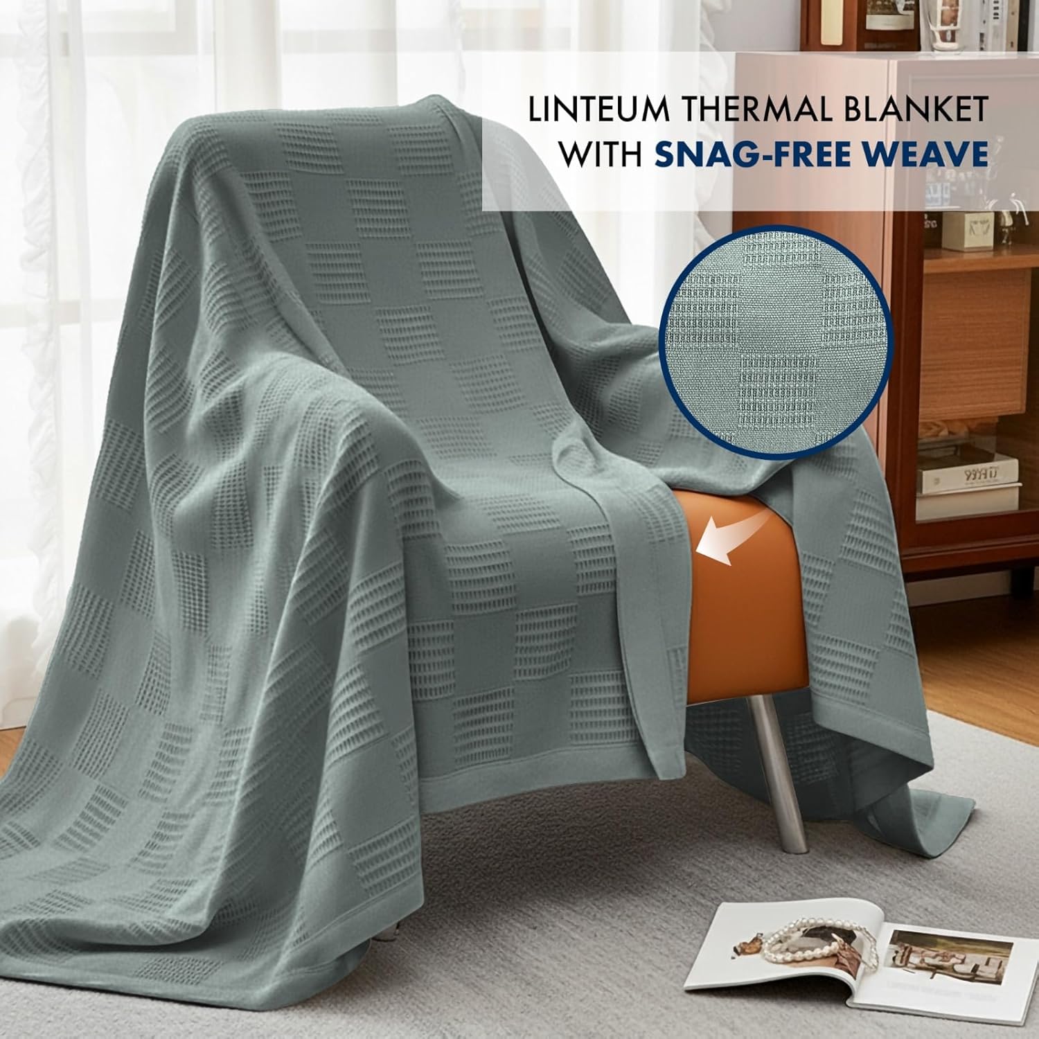 Linteum Textile Supply Thermal Blanket (Grey, Queen) Long Lasting and Durable Snag-Free Soft Blanket, Made from 100% Cotton Material for Home, Hospitals, 90x90 Inches - Image 4