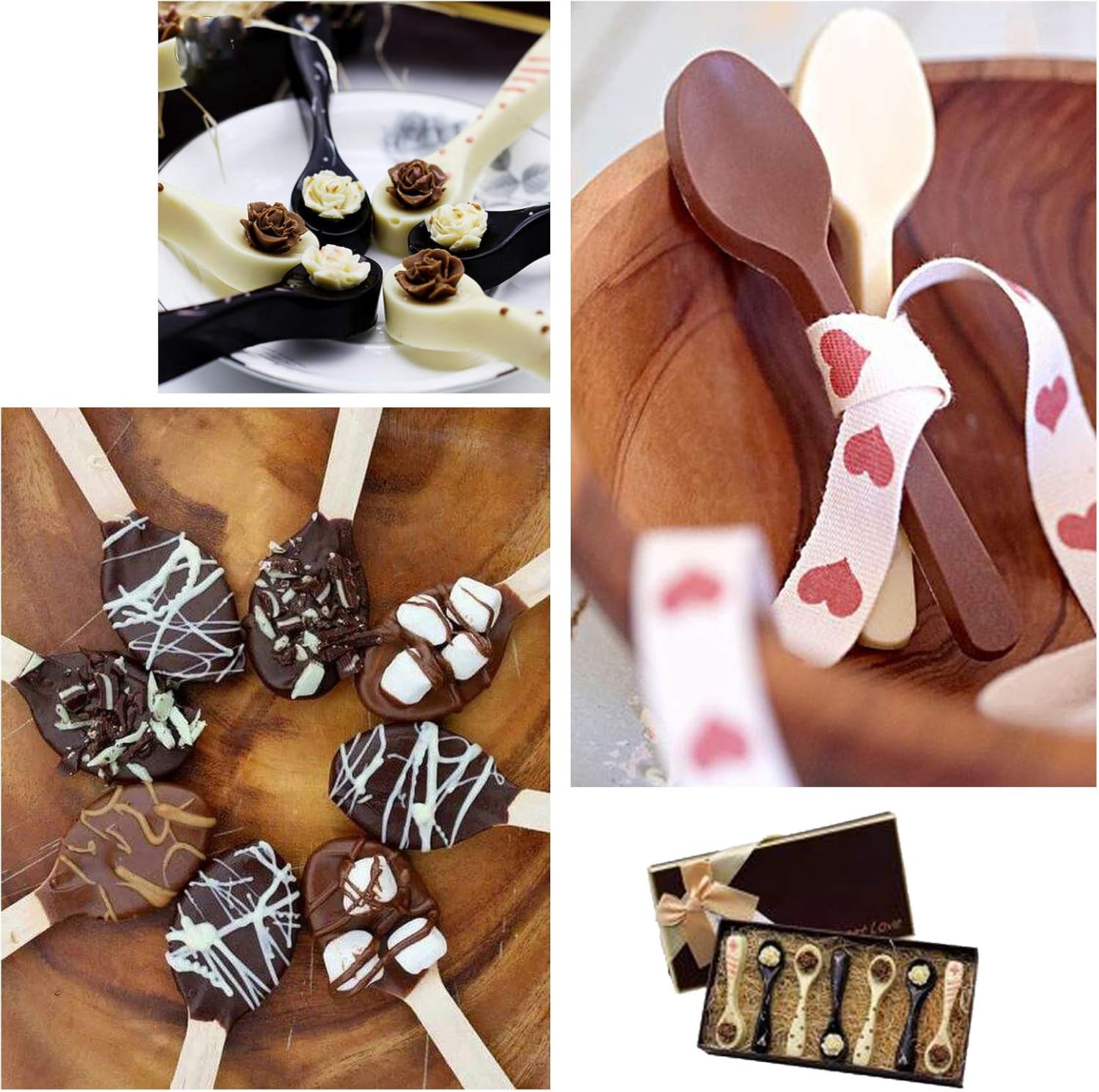 Palksky (4pcs) Hot Chocolate Spoon Mold/Candy Cane Spoons Mold/Peppermint Spoons Silicone Mold for Hot Cocoa & Coffee Butterscotch Handmade Chocolate Stirring Spoons