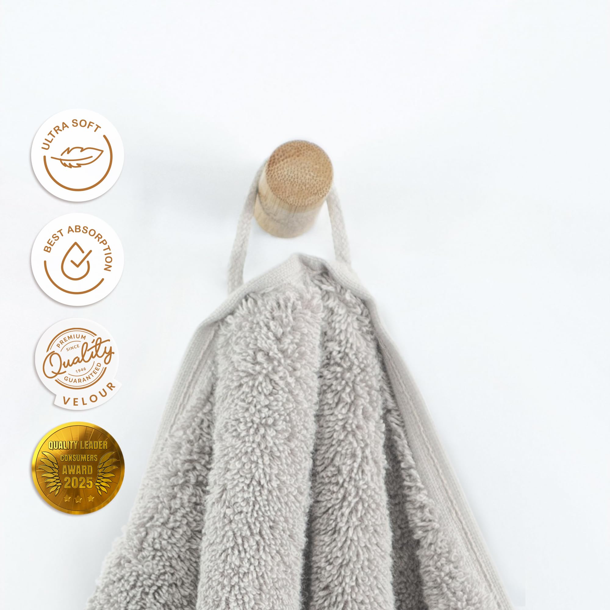 Zwoltex - Toalla de Ducha Grande, 4 Piezas: 30x50/50x100/70x140/100x150 cm, Ultra Suave y Absorbente 600 g/m², 100% algodón orgánico Certificado Gots, ÖKO-Tex, Gris - Colección Porto