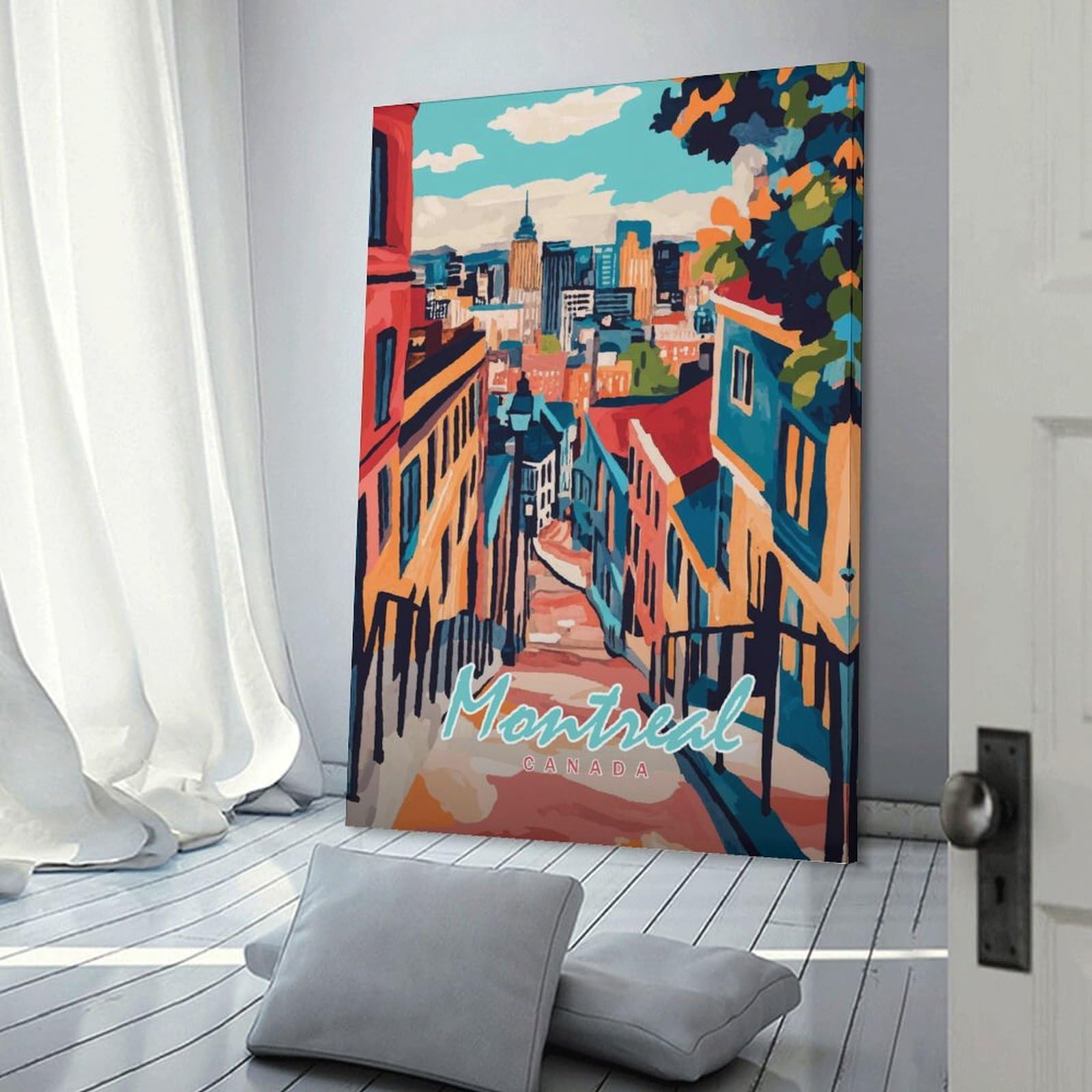 Junmoney Wall Decor Canvas Print Montreal Cityscape, 20x30inch(50x75cm), for Home Lounge, Bedroom Or Reading Nook, Canvas Styling for A Polished Room Look