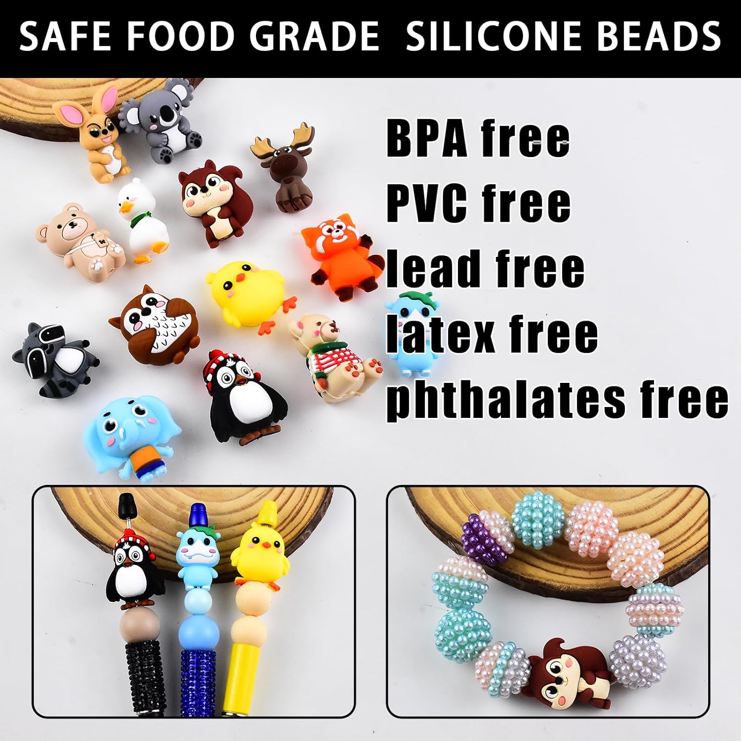 20 PCS 3D Animal Silicone Focal Beads for Keychain Making, Silicone Beads for Pen, Loose Bead Bulks for Bracelet Necklace Lanyard Jewelry and Handmade Crafts Making - Image 3