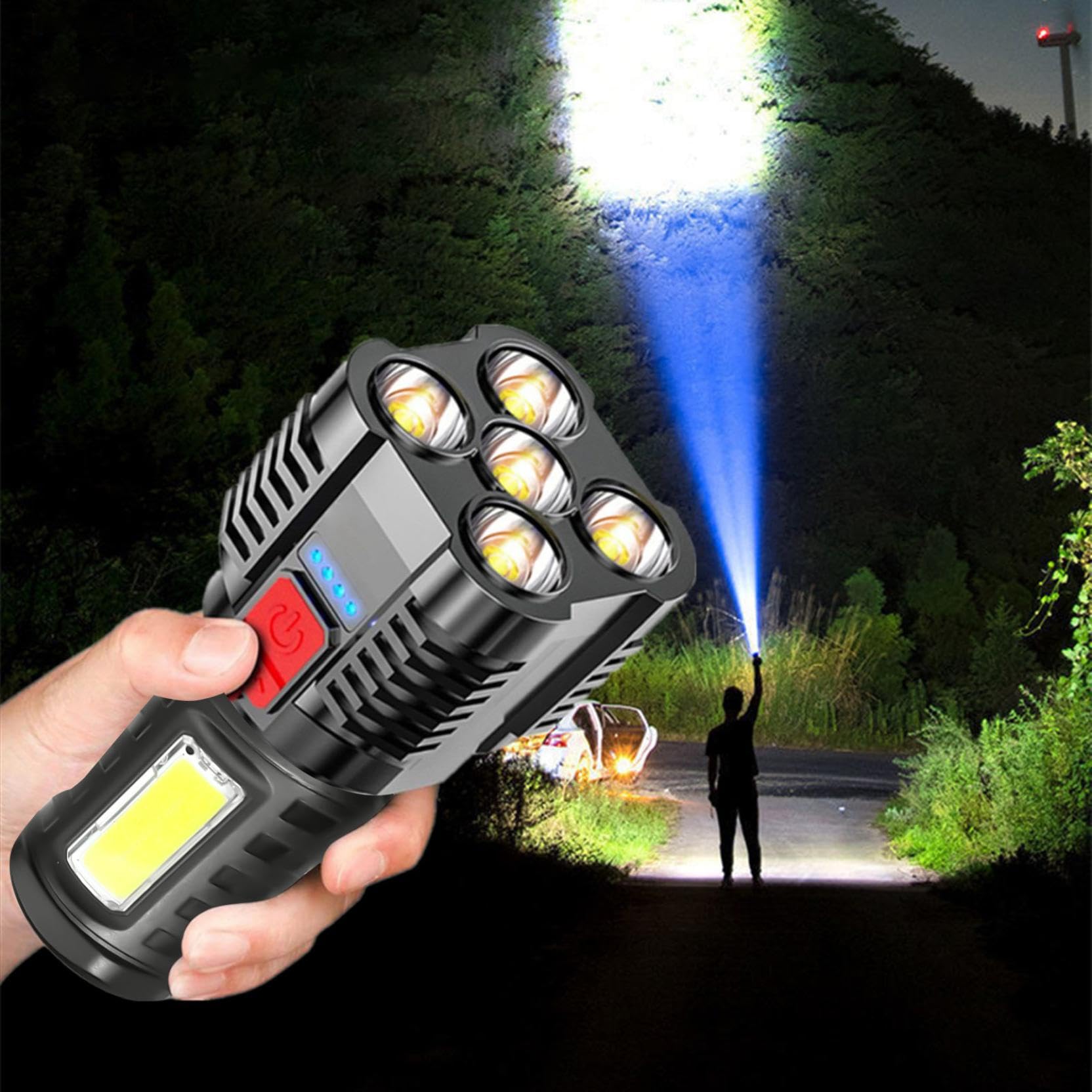 Five Explosion LED Flashlight Bright Flashlight Zoomable Powerful Flashlights High Lumens Rechargeable Handheld Small Flashlight for Camping and Emergencies Outdoor Flashlight Torch (Black)