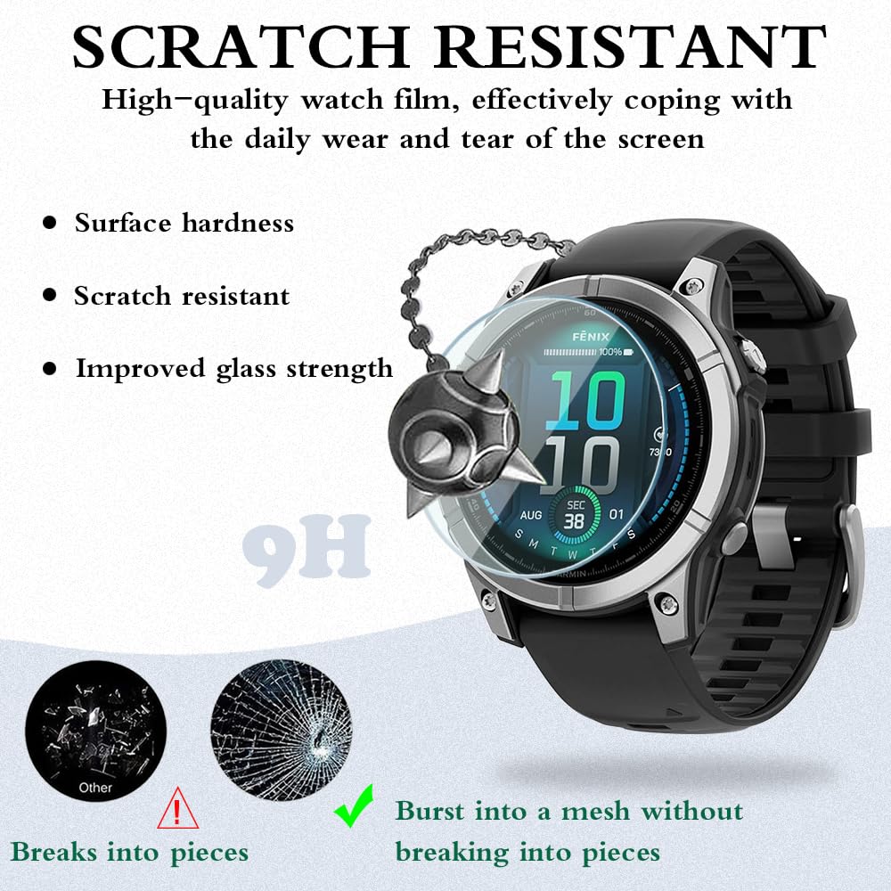 Garmin Fenix E Screen Protector [4 Pack] + Anti-Dust Plugs - Tempered Glass 9H Hardness
