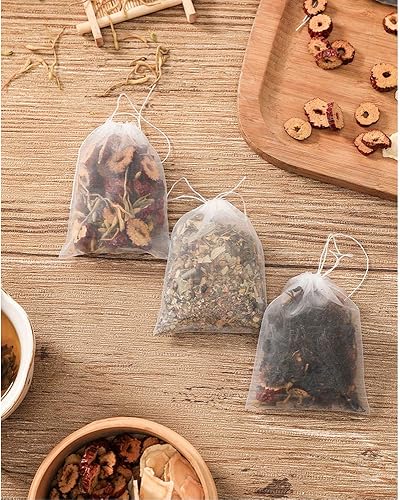 Miniatura 5 de 100 bolsas de filtro de té vacías para té suelto, hierbas, especias, pequeñas bolsas de malla con cordón para infusor (2.36 x 2.75 pulgadas)