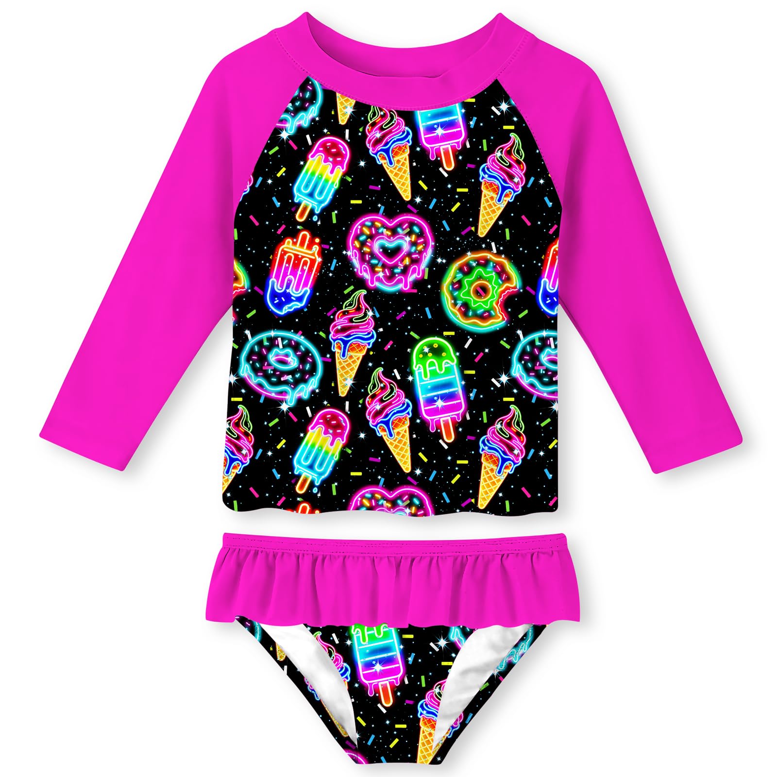 UNIFACO Girls Swimsuit Two Piece Long Sleeve UPF 50+ Bathing Suit, 2-8T