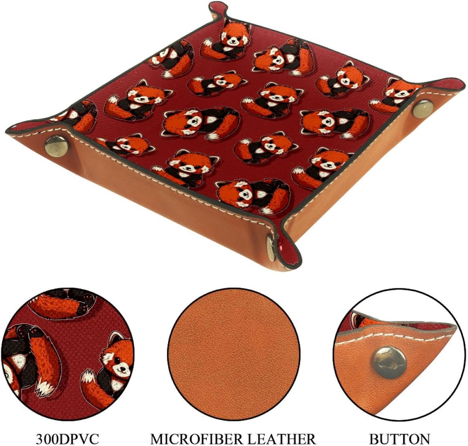 Red Pandas Pattern Dice Tray Dice Holder PU Leather Portable Folding Dice Rolling Tray Dice Mat Dice Storage Accessories Decorative Desk Organizer Gift for RPG, DND Game Players