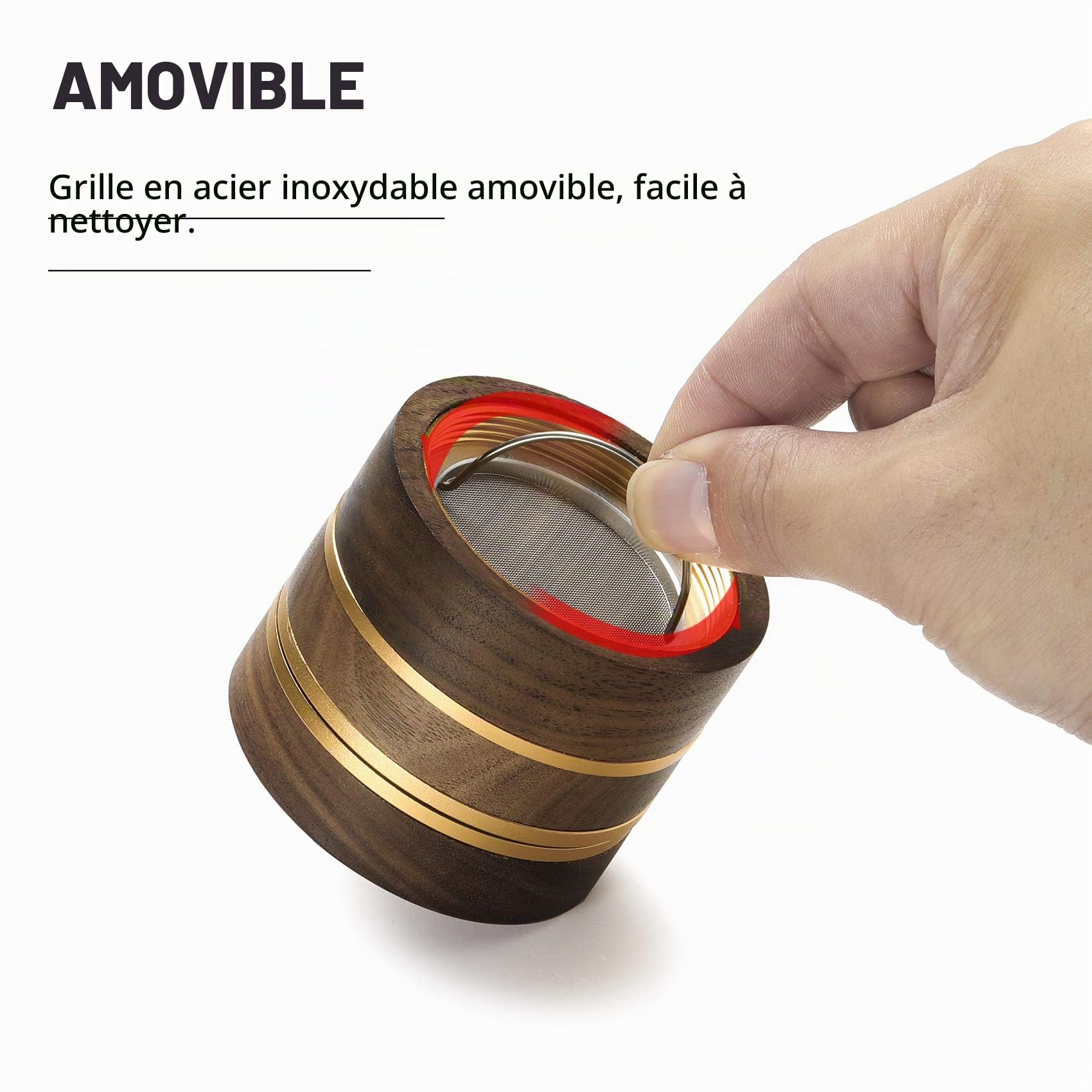 DCOU Premium Grinder Moulin à épices en bois collecteur de pollen avec couvercle magnétique et collecteur de pollen 4 pièces 2,5 pouces (Or)