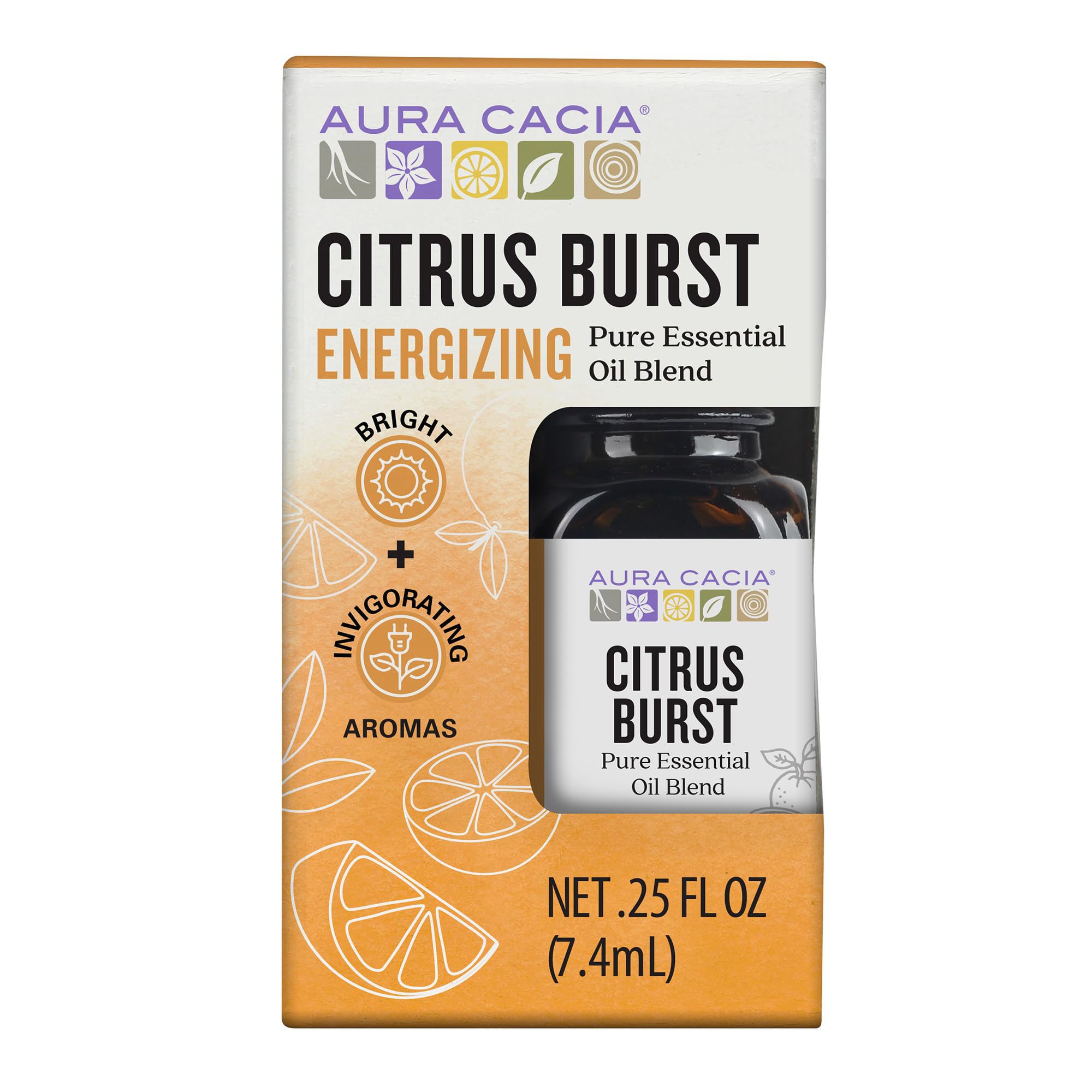 Aura Cacia Citrus Burst Essential Oil Blend, Boxed 0.25 fl. oz. - Light Aroma, No Synthetic Fragrances