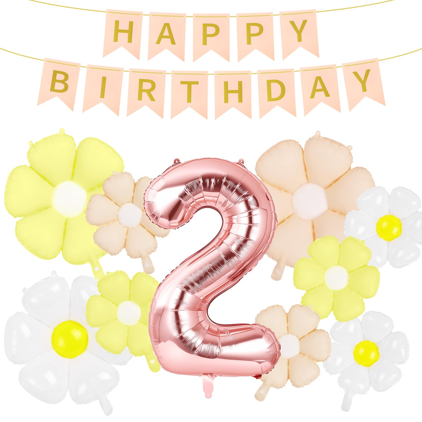 OFFCUP 11pcs Daisy Balloons, Flower Number 2 Balloon for 2th Birthday Party