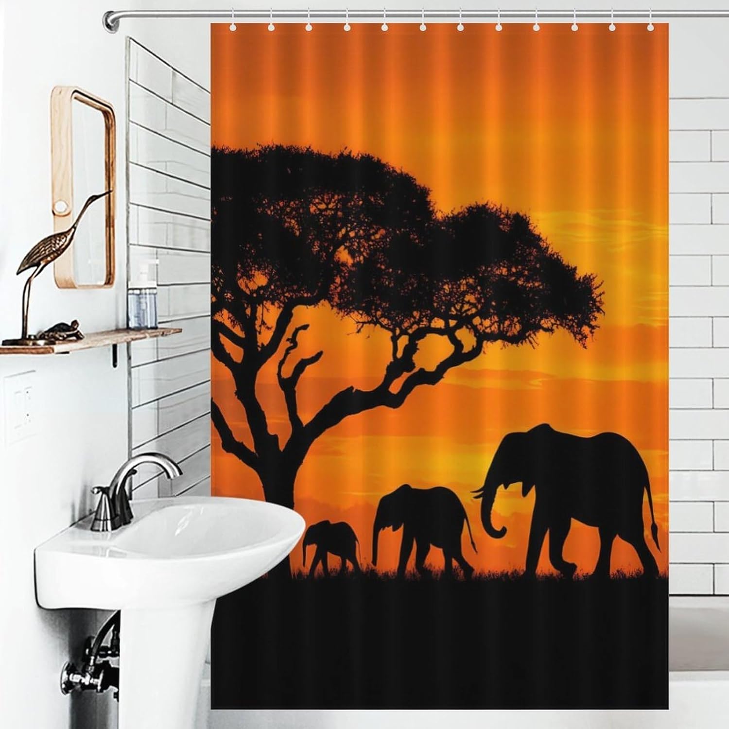 Wild Elephant Family Shower Curtain 46.85x70.87Inch（119x180cm） Polyester Bath Curtain Shower Curtains Printed Decorative