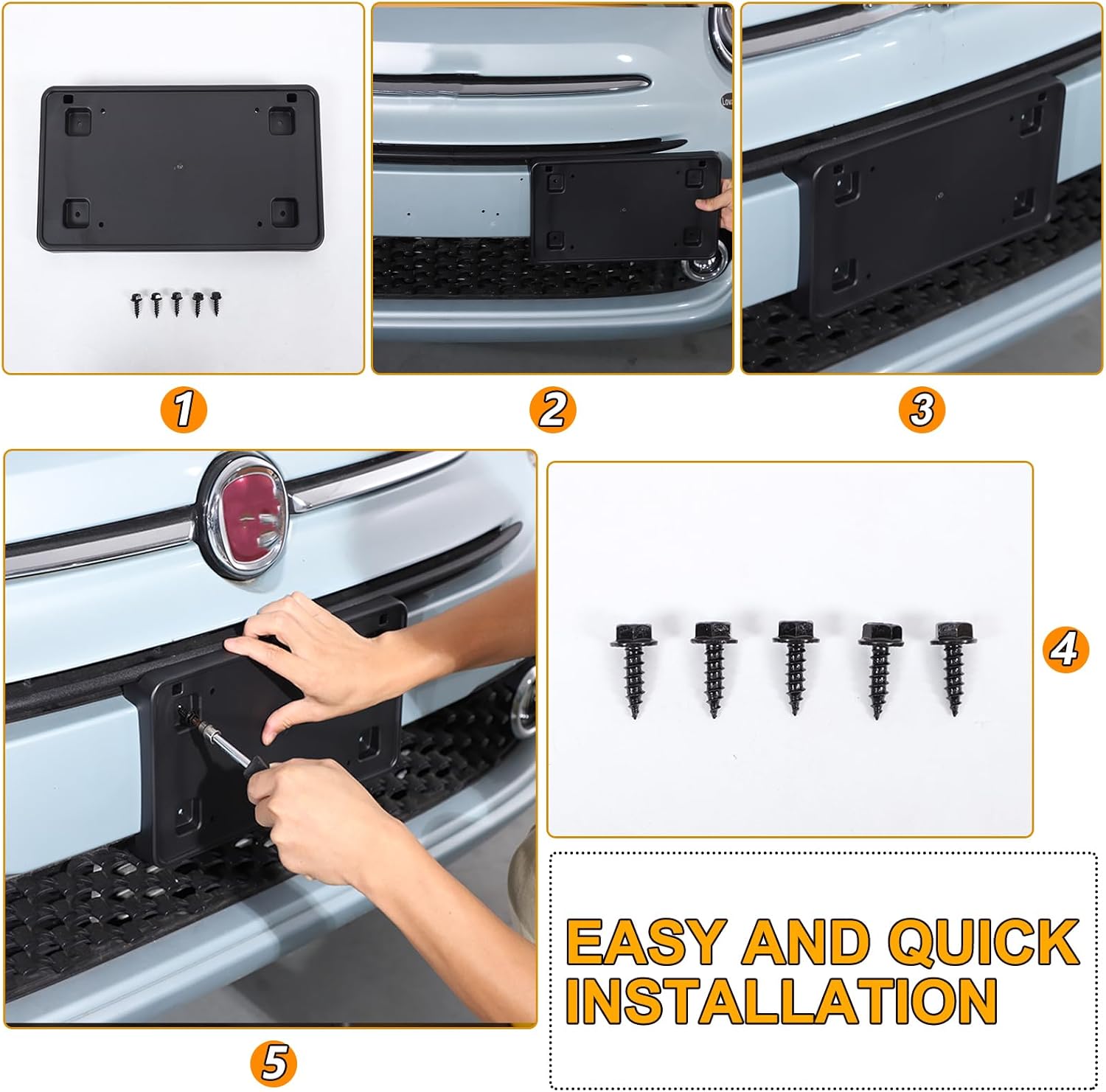 License Plate Frame Bracket Compatible with Fiat 500 2016-2025,ABS Tag Frame Holder Front Bumper License Plate Holder Mount Adapter Relocation Kit Accessories 1PCS