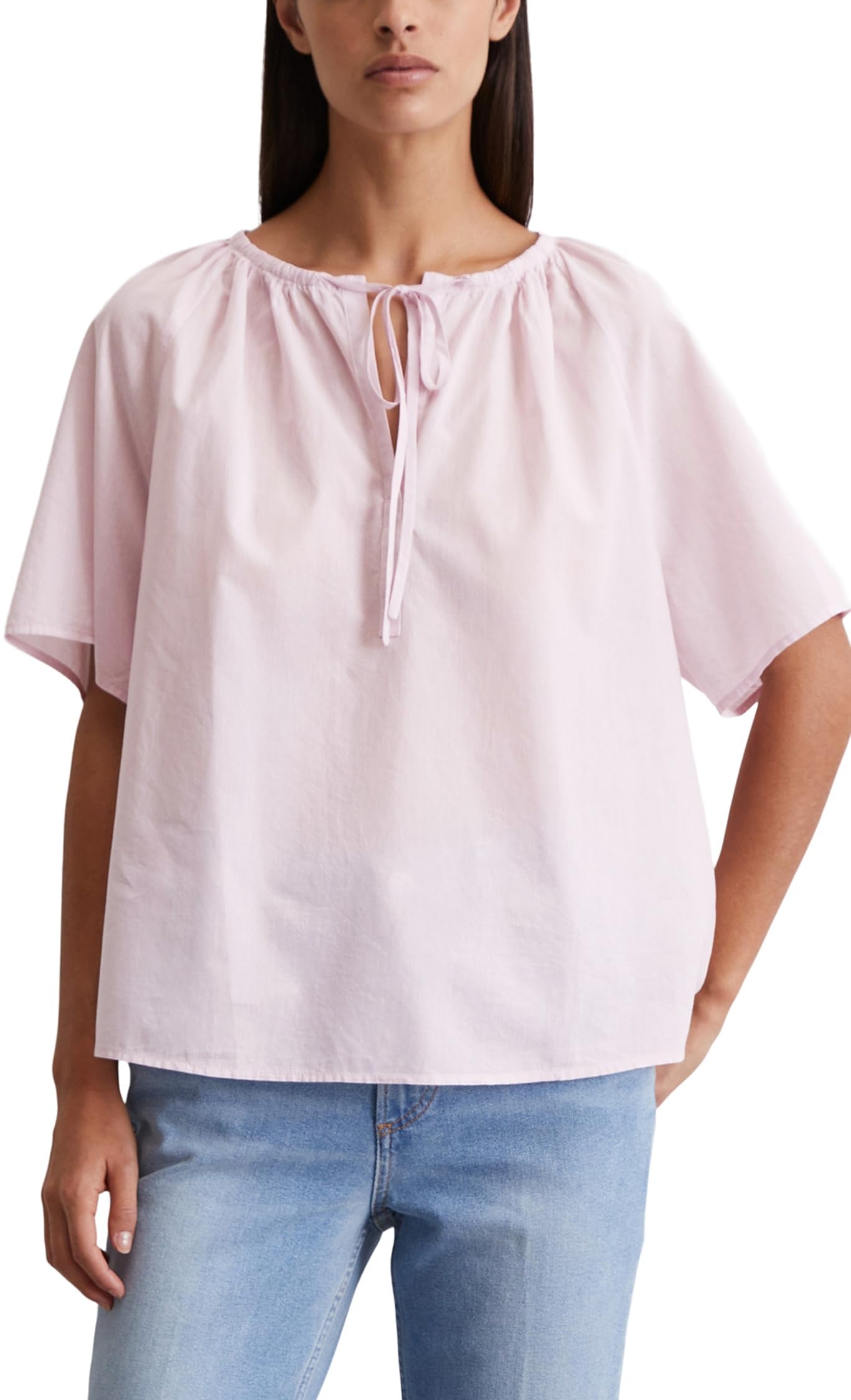 Marc O'Polo Damen Kurzarmbluse zum Binden Relaxed Fit