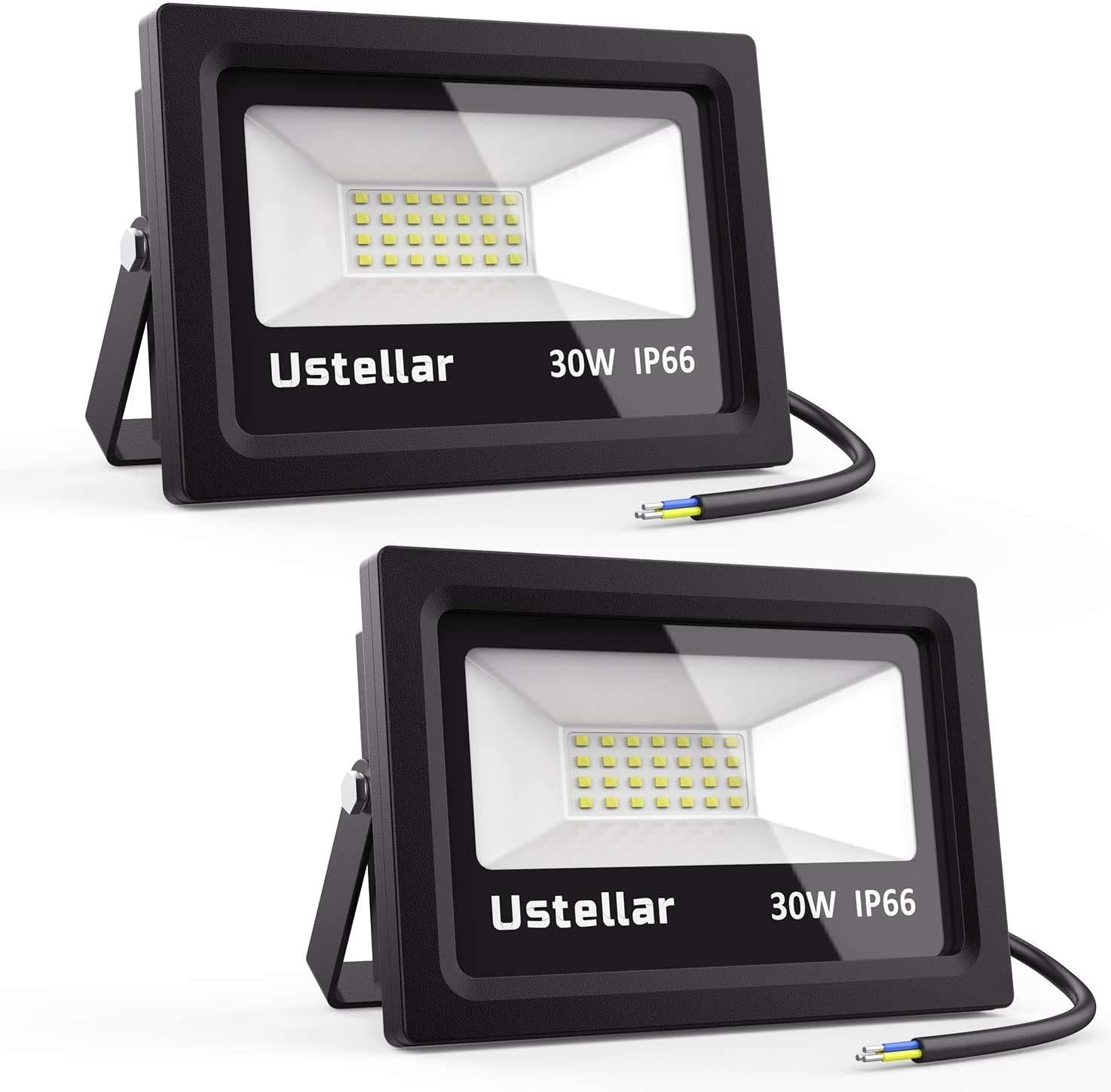 Ustellar 2 Pack 30W Outdoor LED Flood Light IP66 Waterproof 2400lm Super Bright Security Lights 5000K Daylight White Floodlight Outside Landscape Wall Lights for Yard Patio Garden Backyard