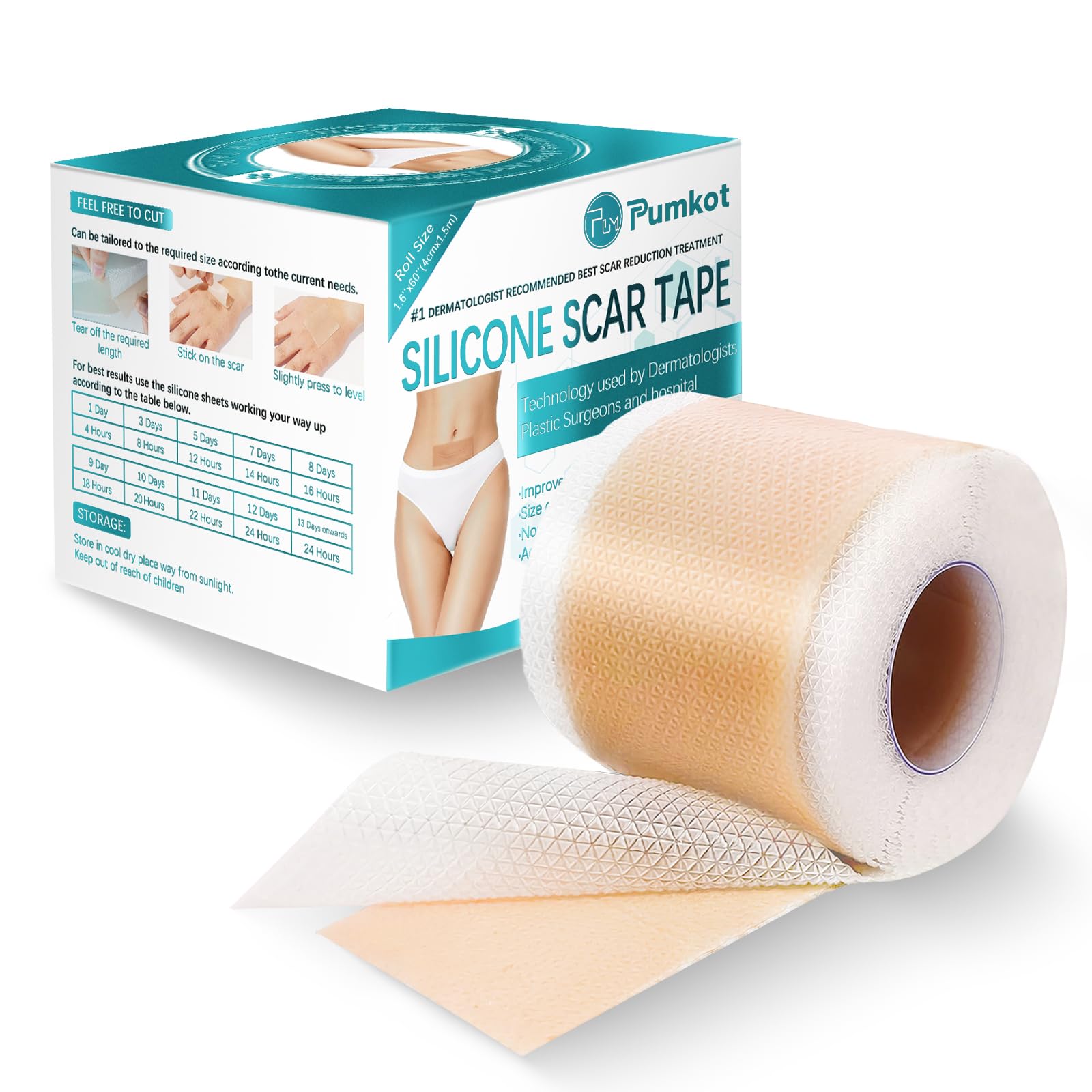 Silicone Scar Sheets, Tape (1.6"x 60" Roll-1.5M), Reusable Removal Strips, Professional Away Sheets for Surgical Scars, Keloid, C-Section, Burn et, Brown- 60x1.6 Inch