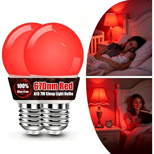BoRccdit 670nm Red Light Bulbs for Sleep, Lab-Certified Deep Red Light Bulb 100% Blue Light Blocking, A15 7W Dim Red LED Night Light Bulb for Bedroom, Baby Nursery, Read (2PK, White Shell, Red Glows)
