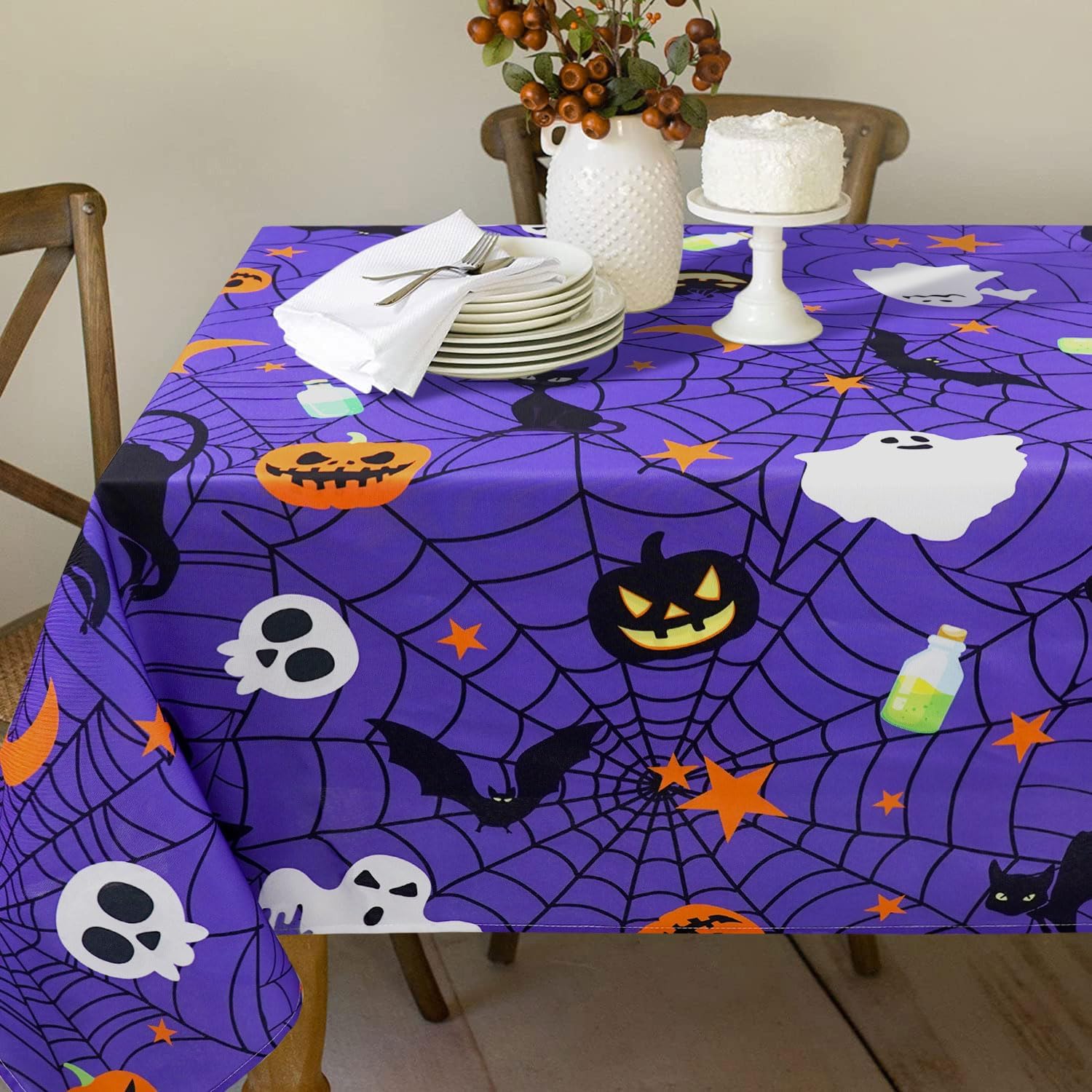Roszwtit Halloween Tablecloth - Waterproof Kitchen Table Decor for Dining Holiday Party - 60x120 Inch Rectangle