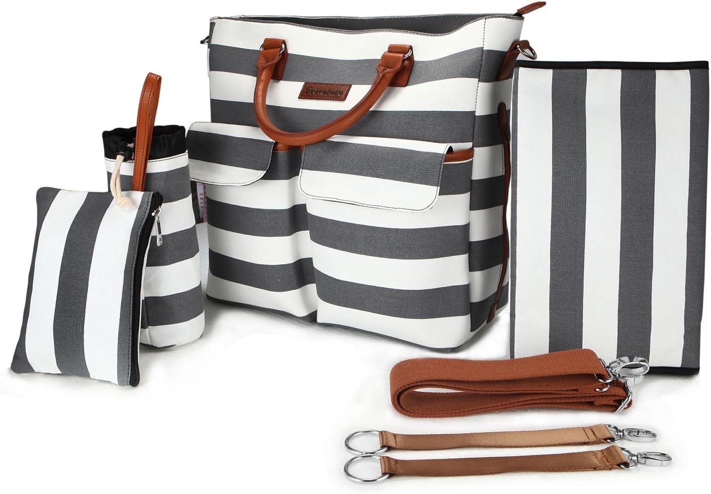 Primebabe 5-in-1 Baby Diaper Bag, Grey/White