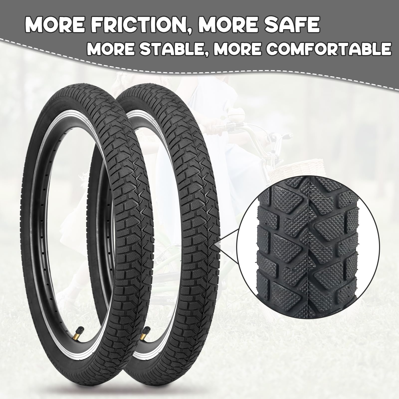 2er-Pack Fahrradreifen 20X2.125 Fahrradmantel 30TPI Faltbar Bike Tires + 2er-Pack 20 Zoll Schlauch AV32mm Ventil kompatibel 20x2.10-2.25 Tires und Tubes