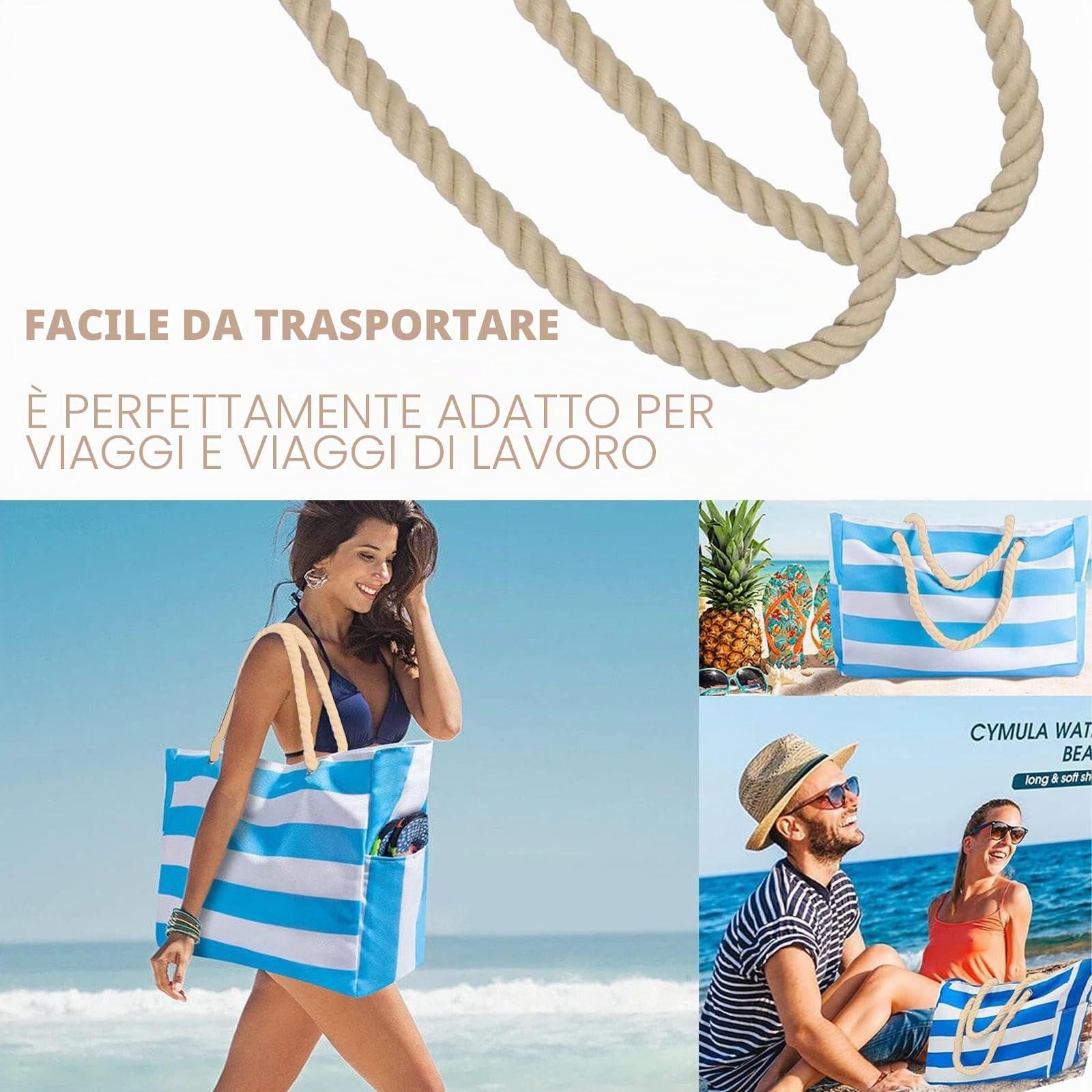 2 Pezzi Manici O Bag, Manici per Borse, Manici Lunghi in Corda, Ricambi per Borse da Spiaggia, Accessori O Bag Compatibili con Tutti i Modelli, 70 cm, Ideale per Fai da Te Donna.(Beige)