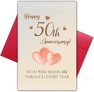 Happy 50th Anniversary Card for Husband Wife, Romantic 50 Year Wedding Anniversary Card Gift for Couple Him Her, Marriage Milestone Love Cards, Special 50 Years Together Keepsake