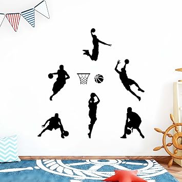 Slam Dunk Silhouette Basketball Wall Decor Decal, Basketball Sports Decors for Boys Room, Basketball Room, Sports Wall Art Decals