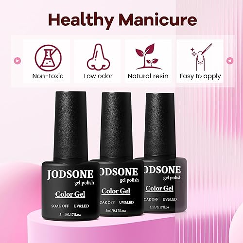 Miniatura 96 de JODSONE Juego de 60 esmaltes de uñas de gel con 5 botellas de base y capa superior mate brillante, juego de uñas de gel para remojar, adecuado