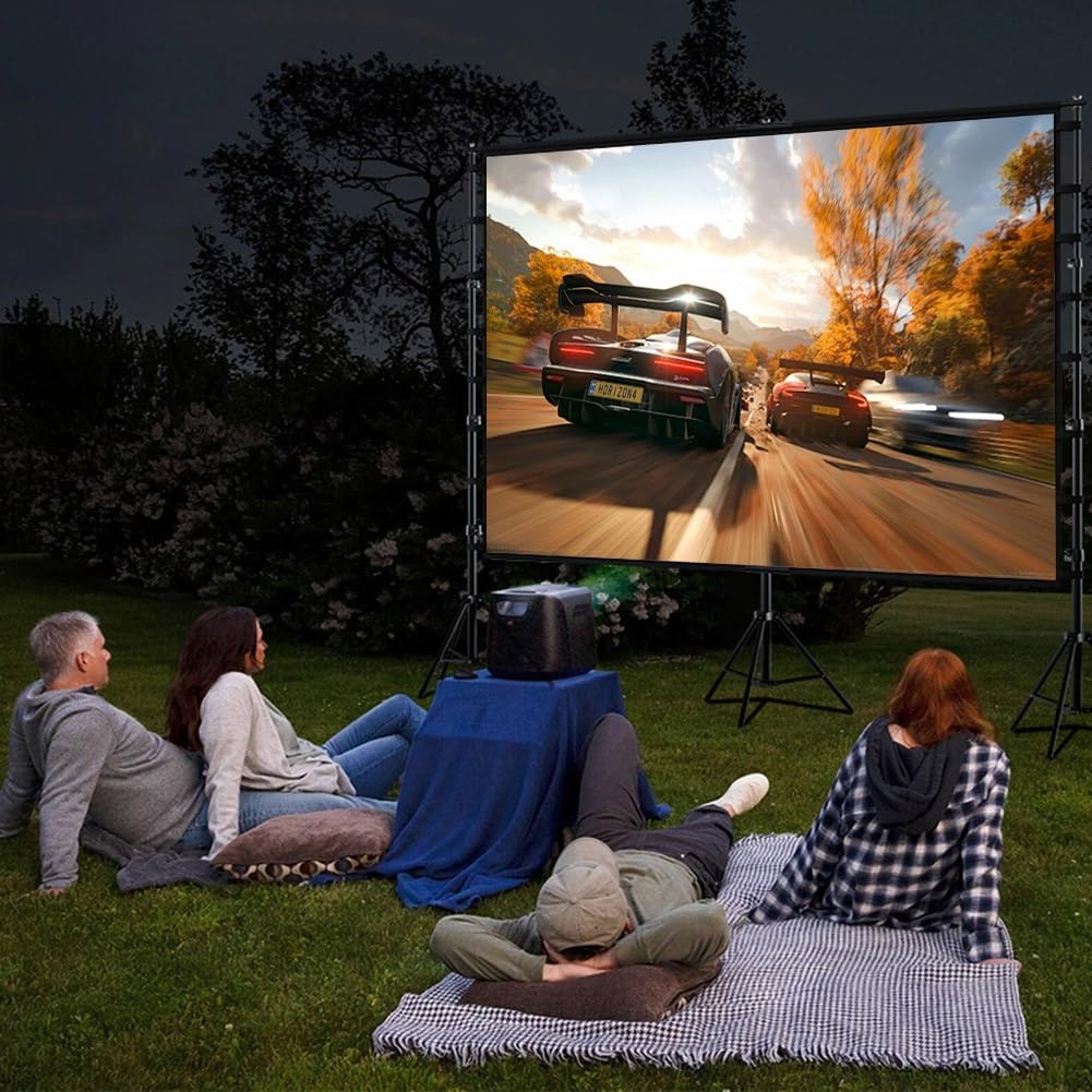 Schermo di Proiezione Mobile Pieghevole 180" 16:9 con Supporto a Treppiede, Schermo Cinematografico 3D 4K HD, Altezza Regolabile per Home Theater