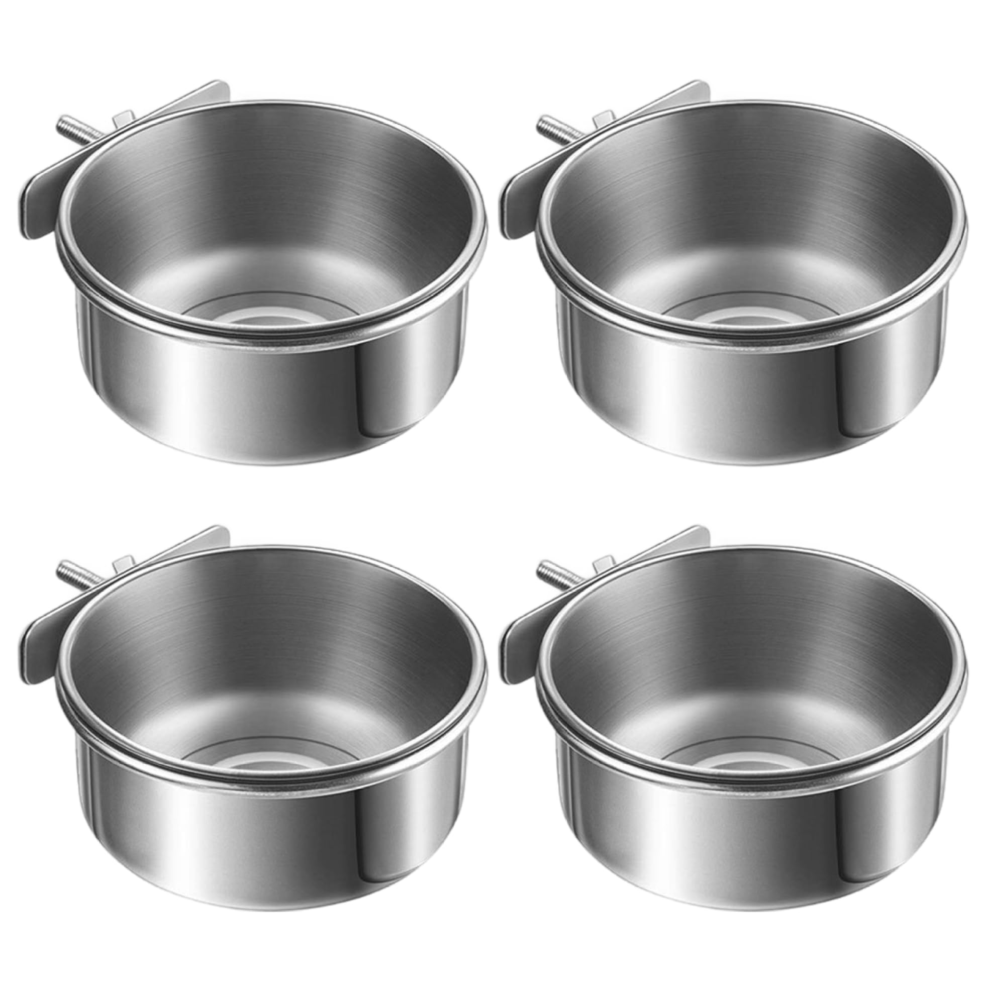 Bol de nourriture pour oiseaux en acier inoxydable avec pince pour cage de perroquet (4 pcs)
