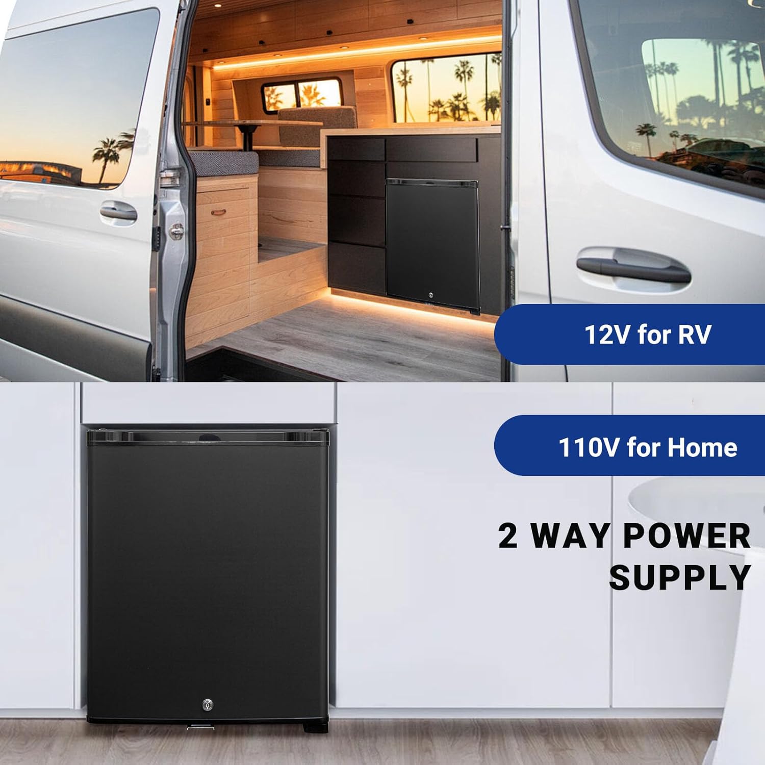 Mini Fridge with Lock 110V 12V Compact Refrigerator for Bedroom Dorm Camper, No Noise, Reversible Door, 1.0 Cu.Ft